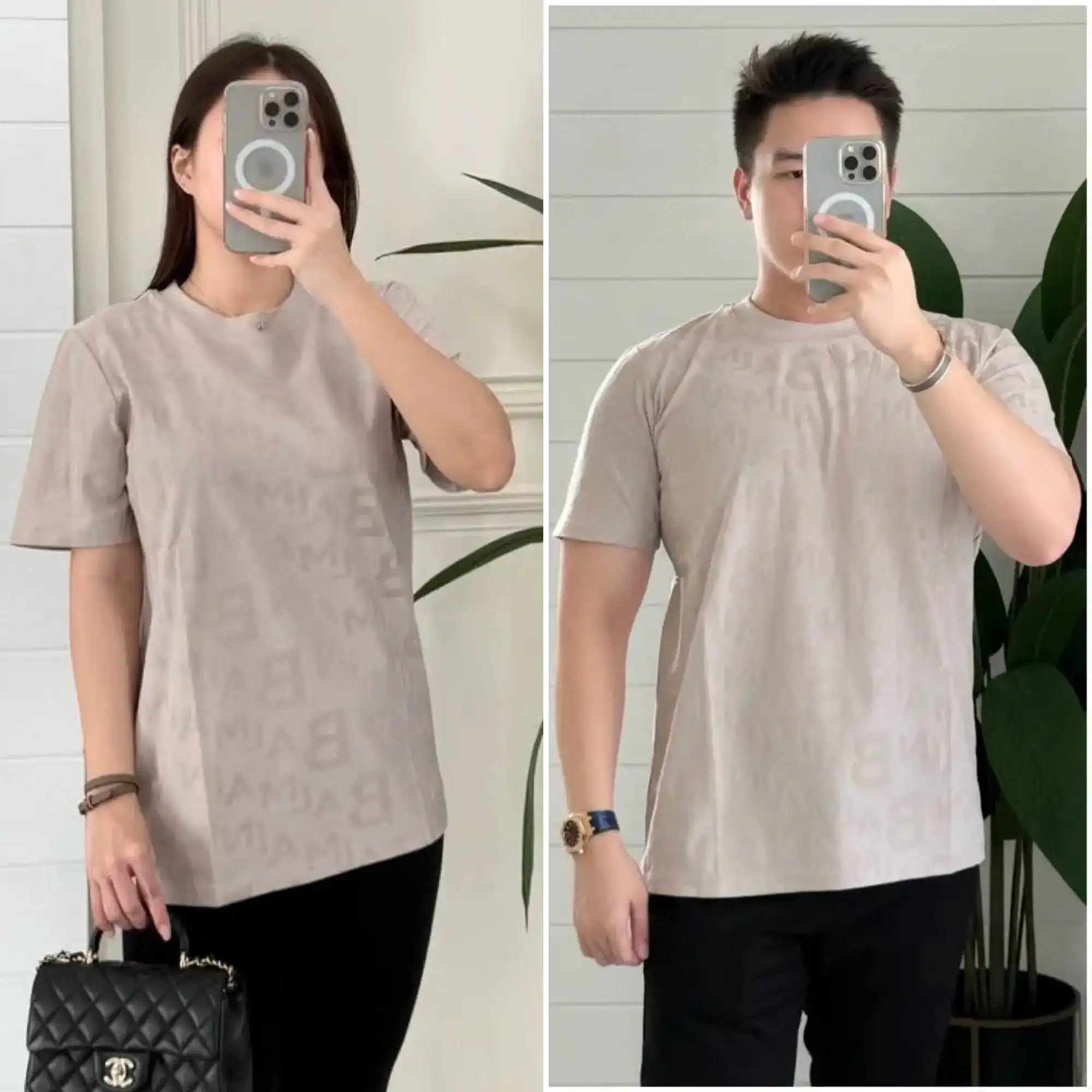 Balmain Balmain Tshirt Grey Monogram Tilt Text