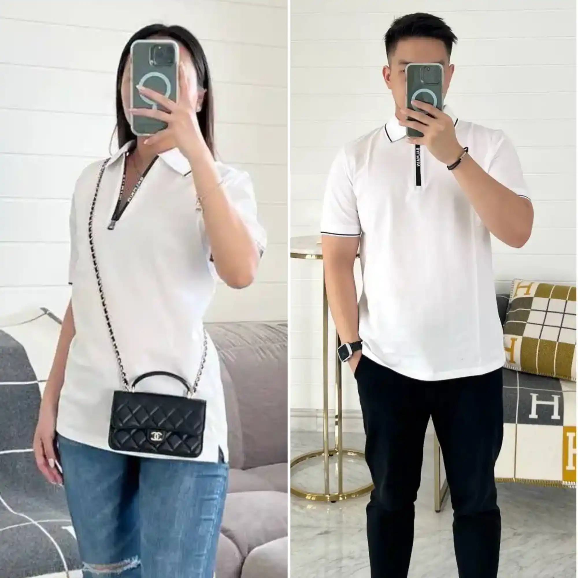 Balmain Balmain Polo White Logo Zip Black