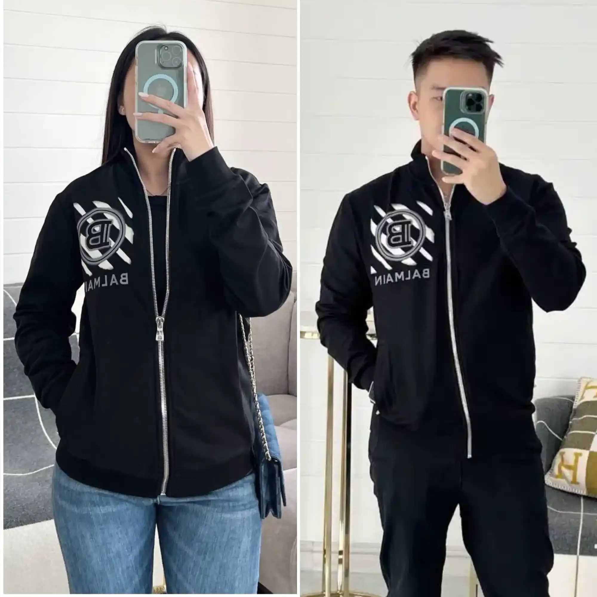 Balmain Balmain Jacket Black Big Logo Left White Stripe