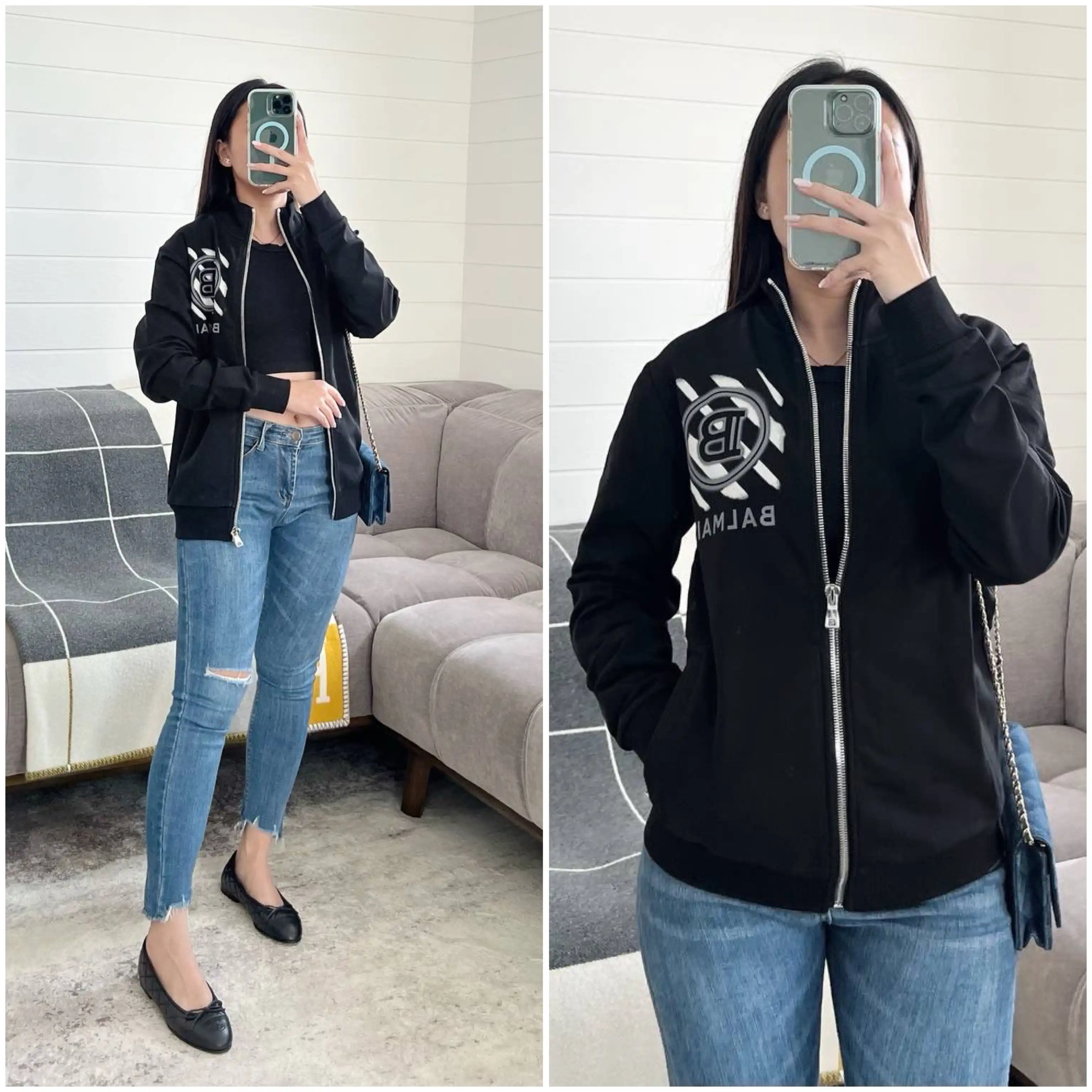 Balmain Balmain Jacket Black Big Logo Left White Stripe