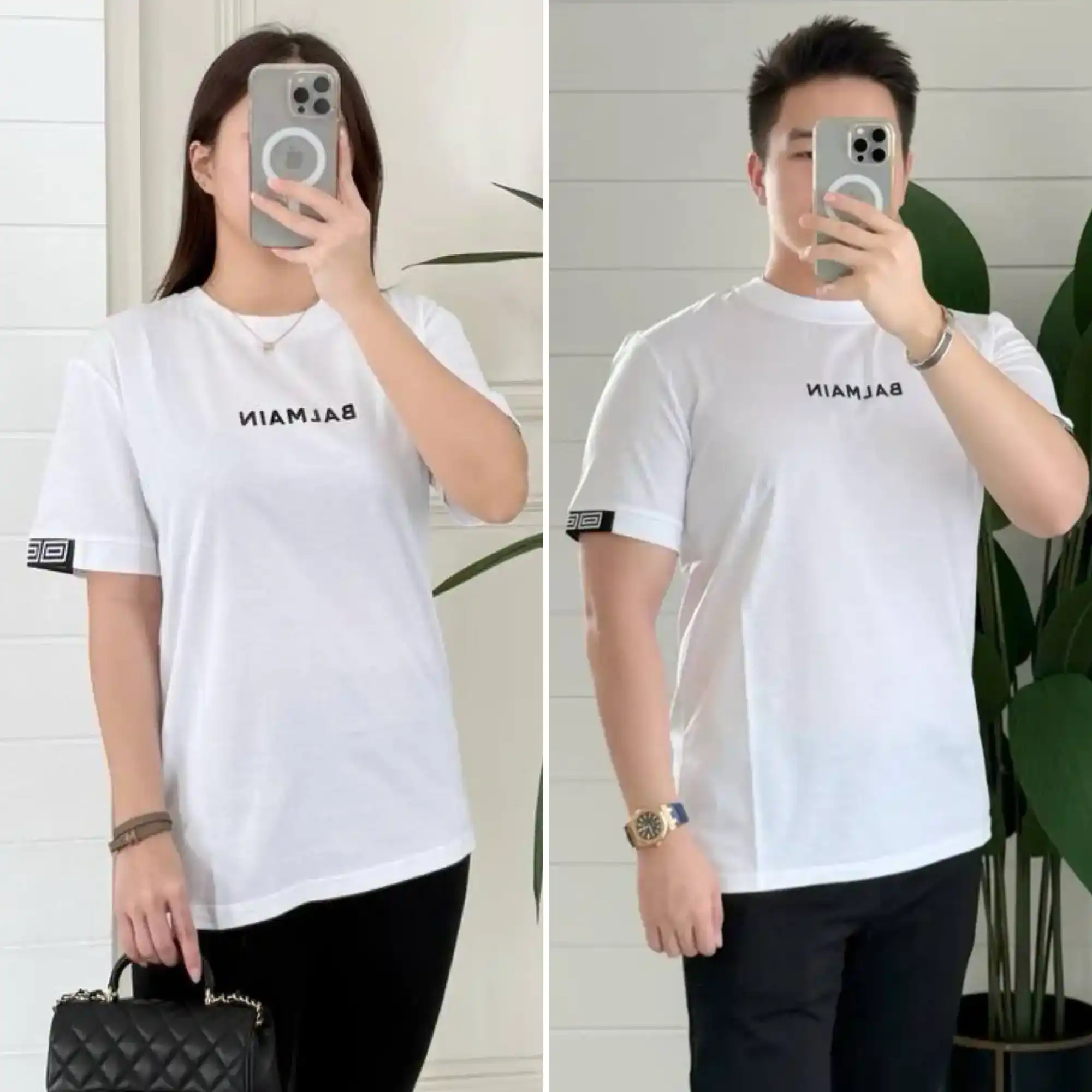 Balmain Balmain Tshirt White Logo On Arm Square Black