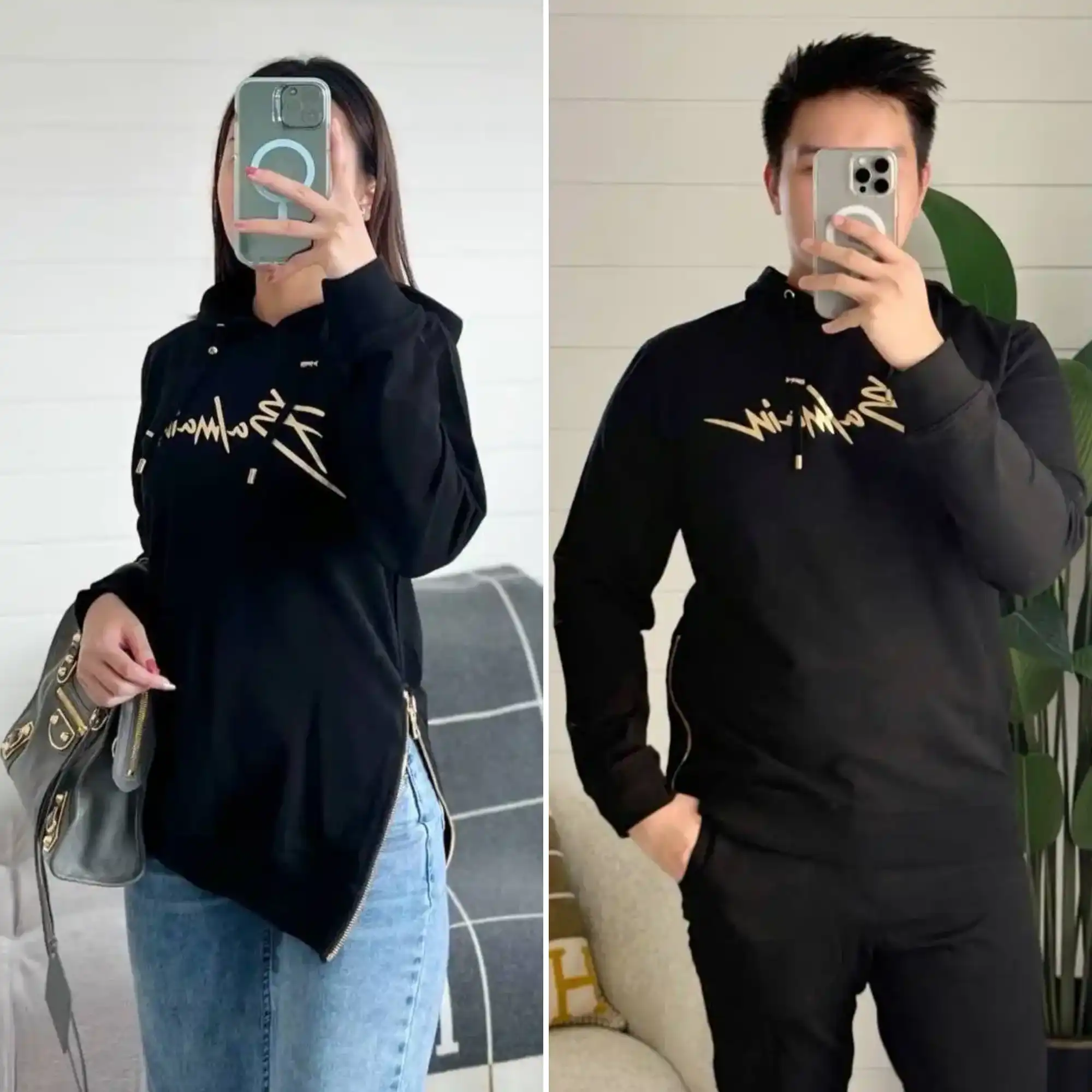Balmain Balmain Hoodie Black Italic Font Gold