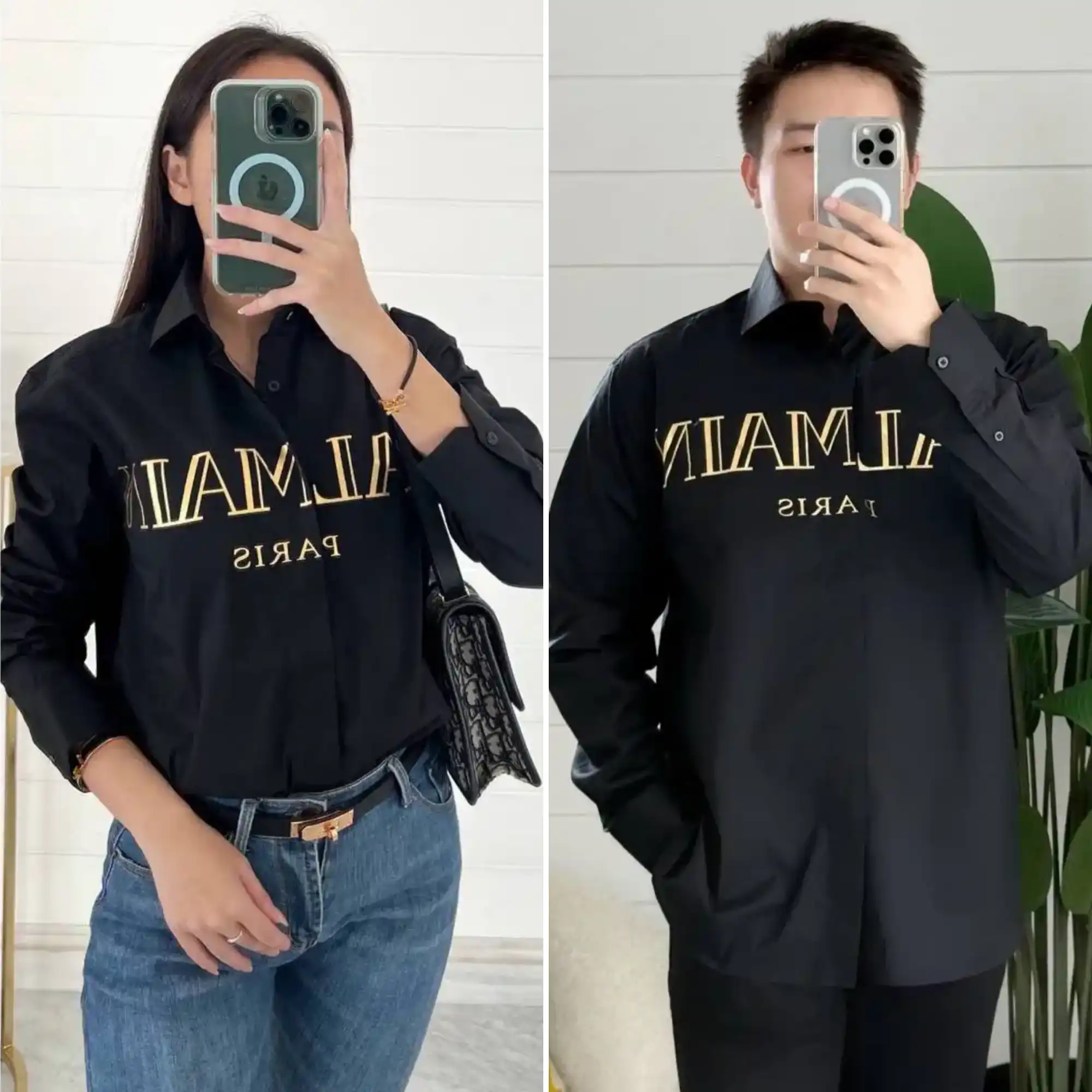 Balmain Long Sleeve Shirt Black Logo Gold - photo 1