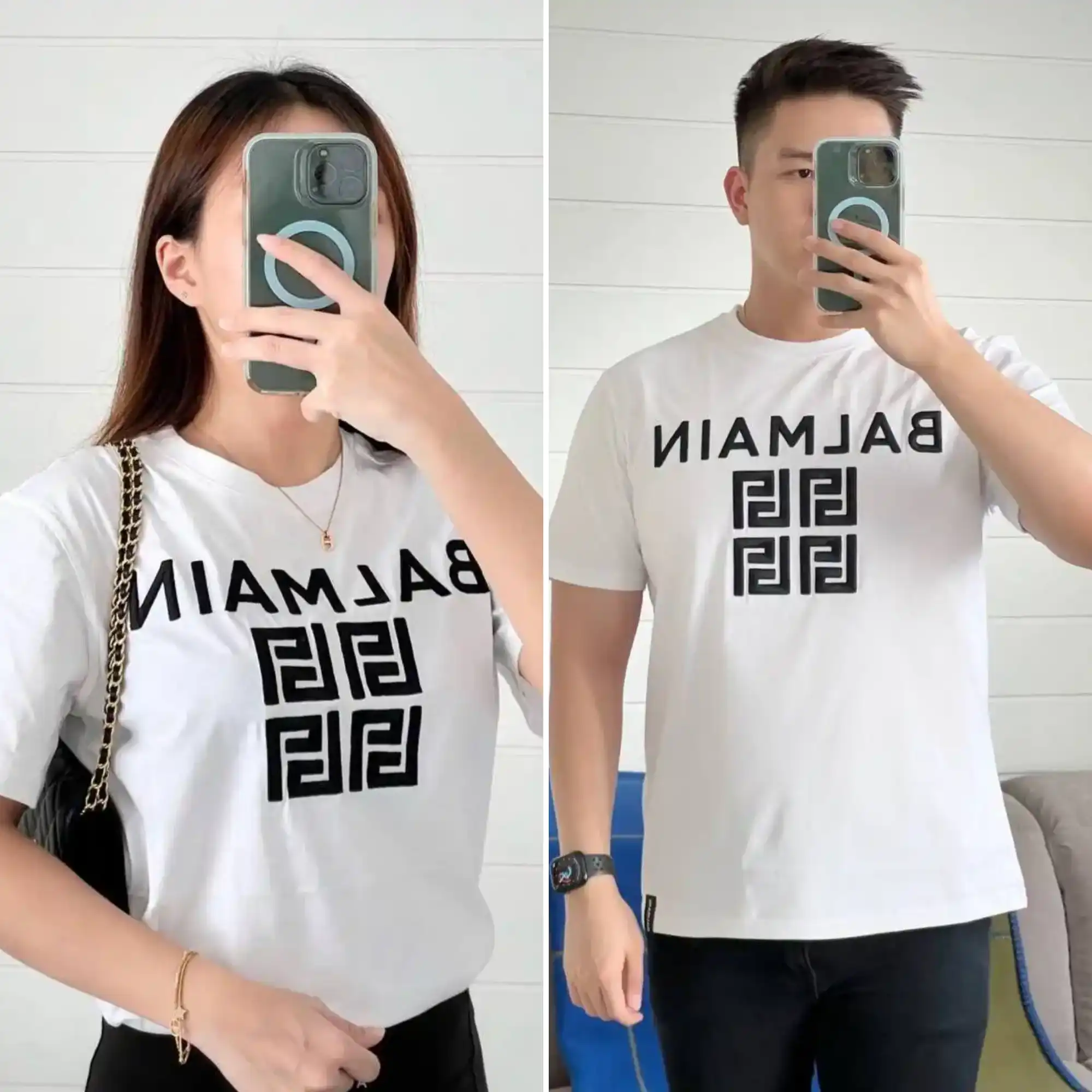 Balmain Tshirt White Square Logo Black - photo 1
