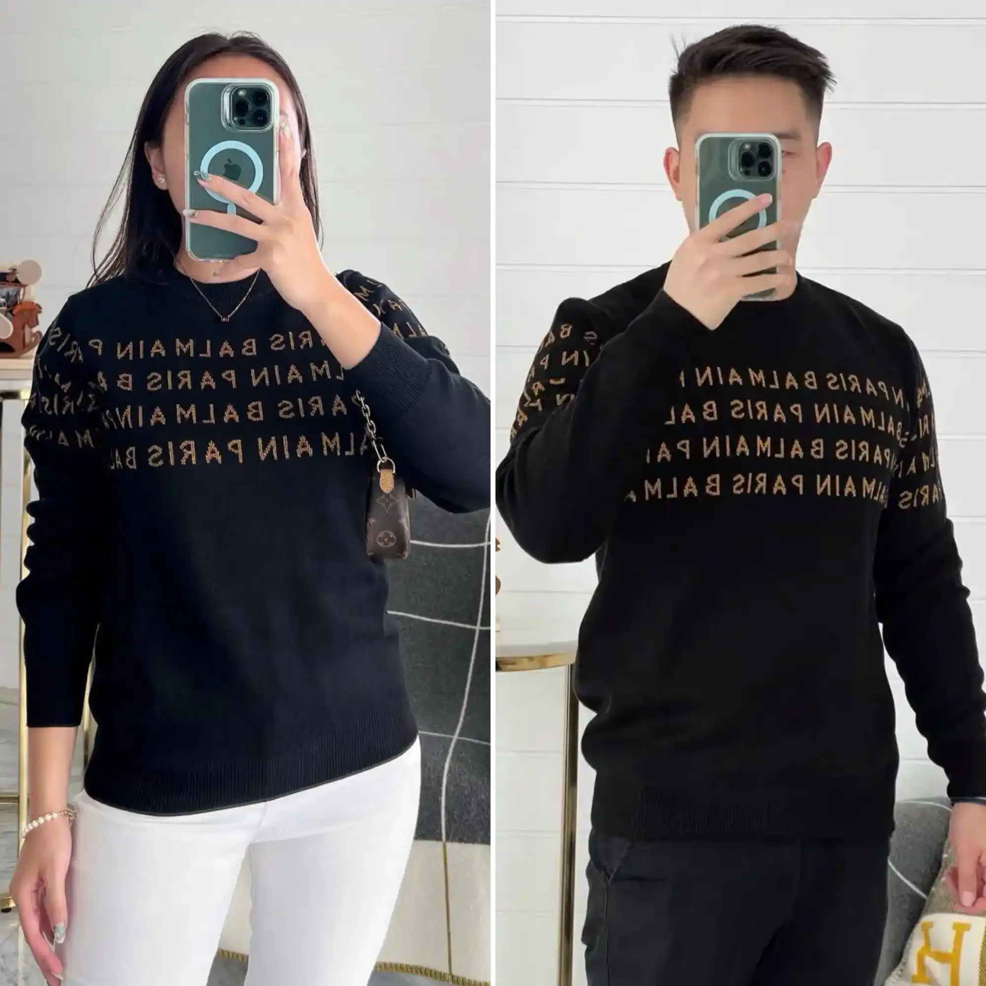 Balmain Knit Sweatshirt Mid Monogram Logo Brown - photo 1