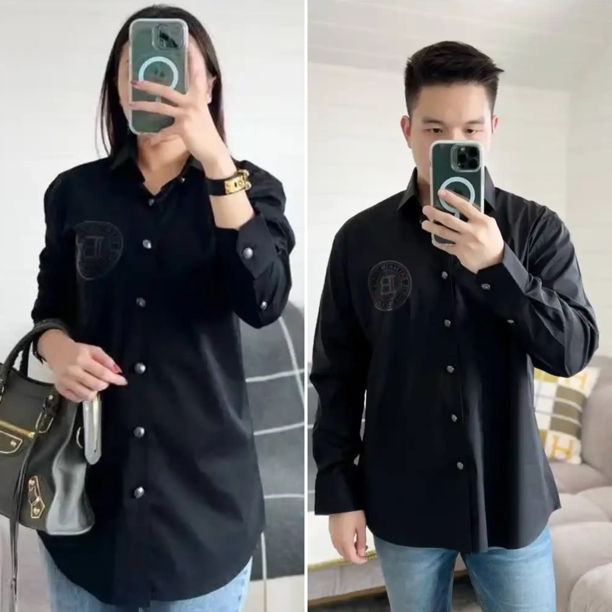 Balmain Long Sleeve Shirt Black Back Round Logo Metallic - photo 1