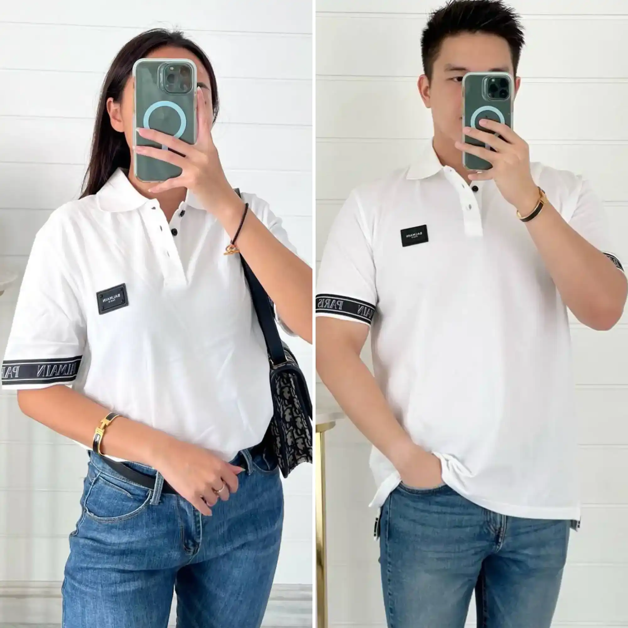Balmain Balmain Polo Shirt White Plat Logo Tape on Sleeve