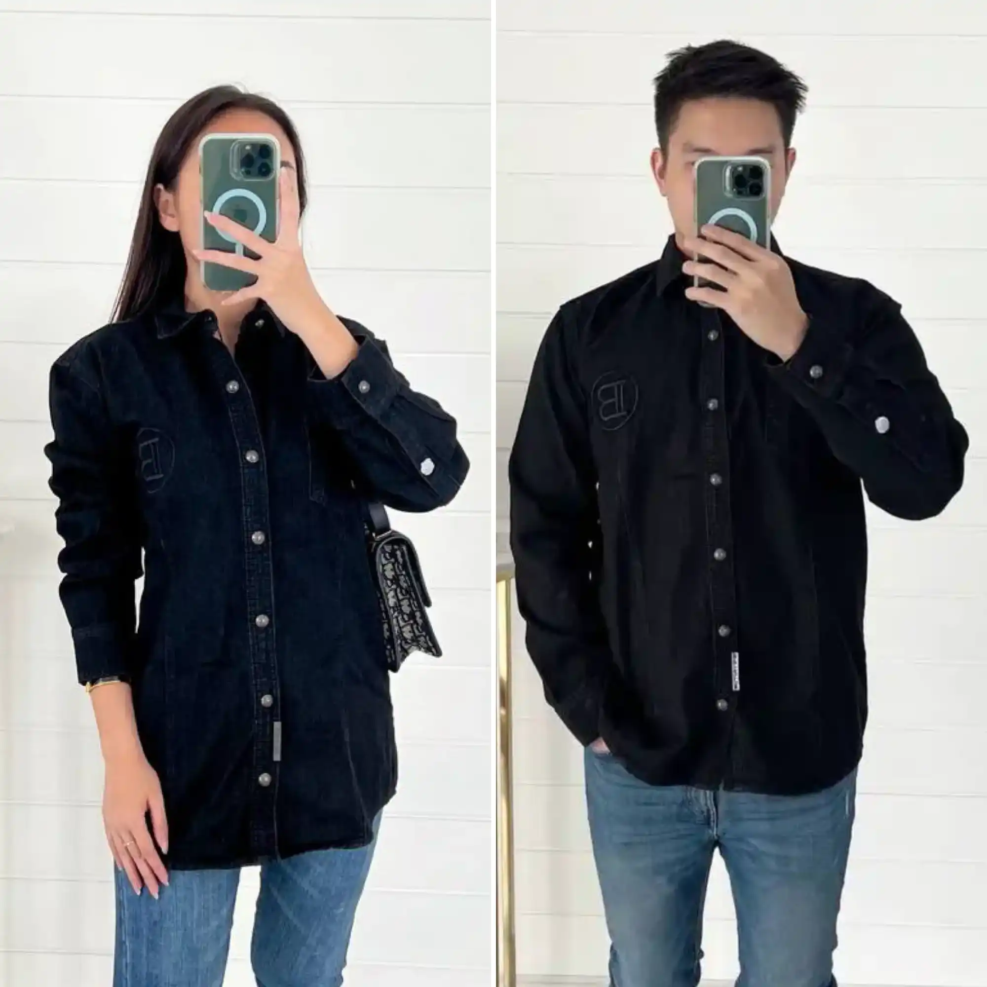 Balmain Balmain Long Sleeve Denim Shirt Black Logo B Black