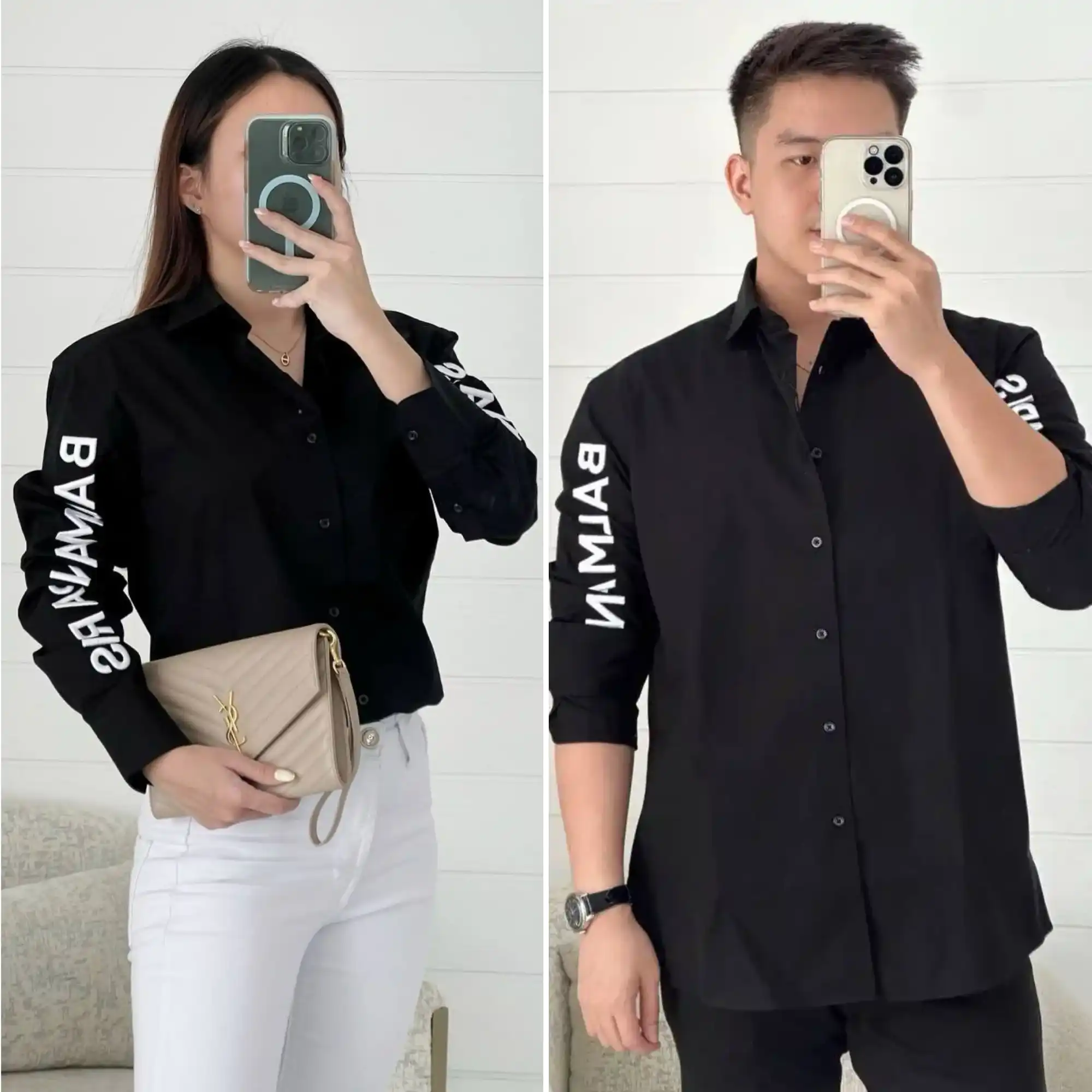 Balmain Long Sleeve Shirt Black Logo Embroidered White on Sleeve - photo 1