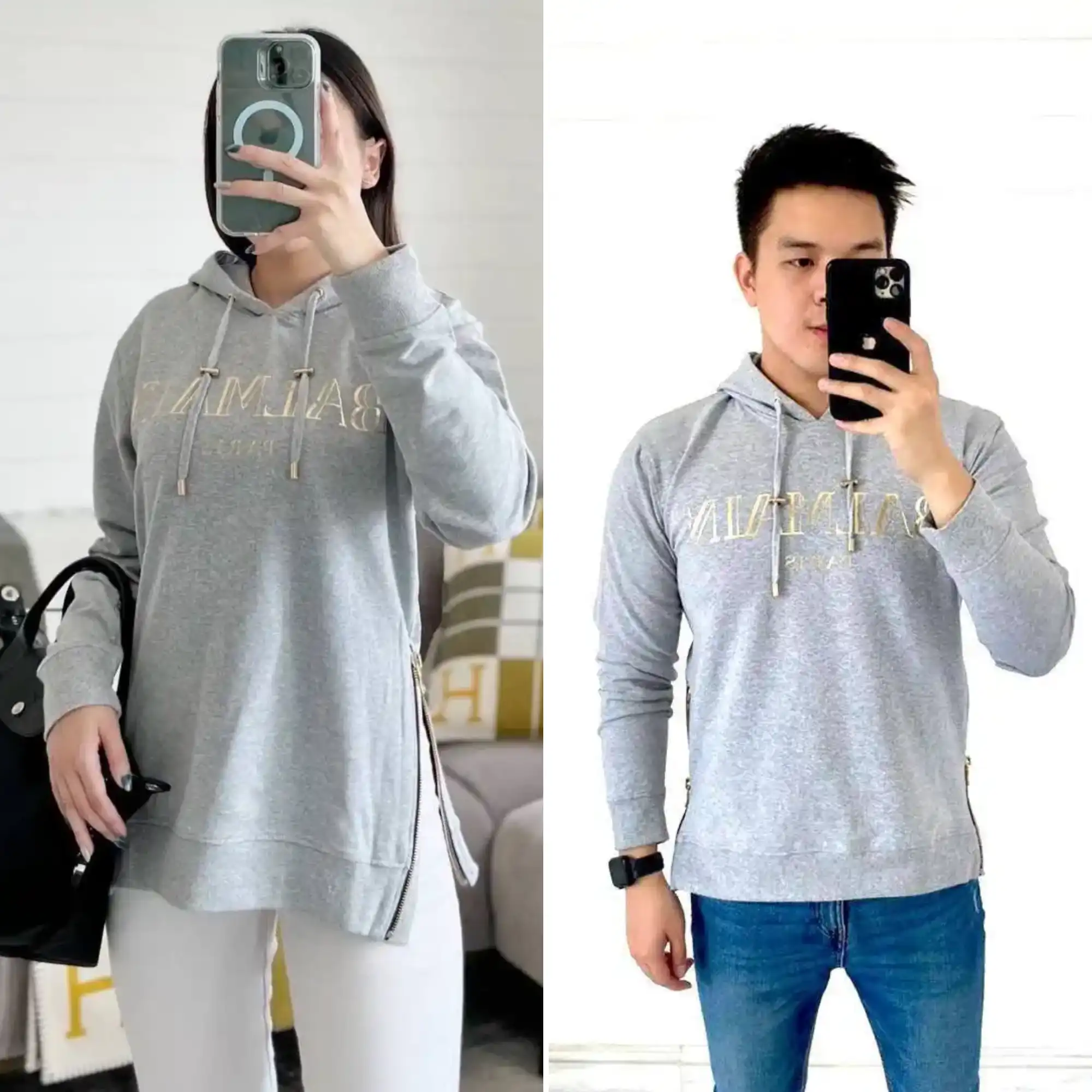 Balmain Balmain Classic Hoodie Grey with Gold Logo Romawi