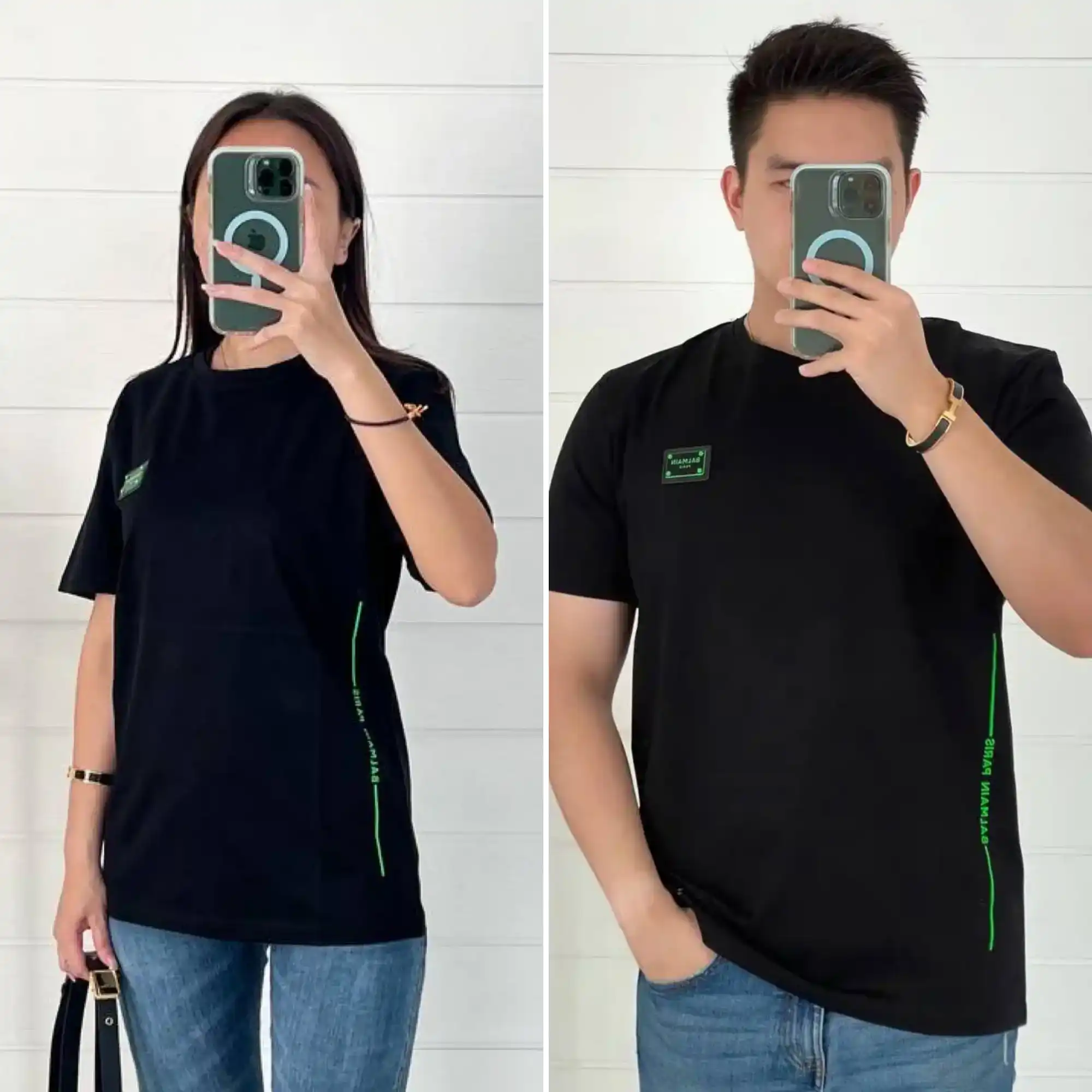 Balmain Balmain Tshirt Black Logo Plat Green