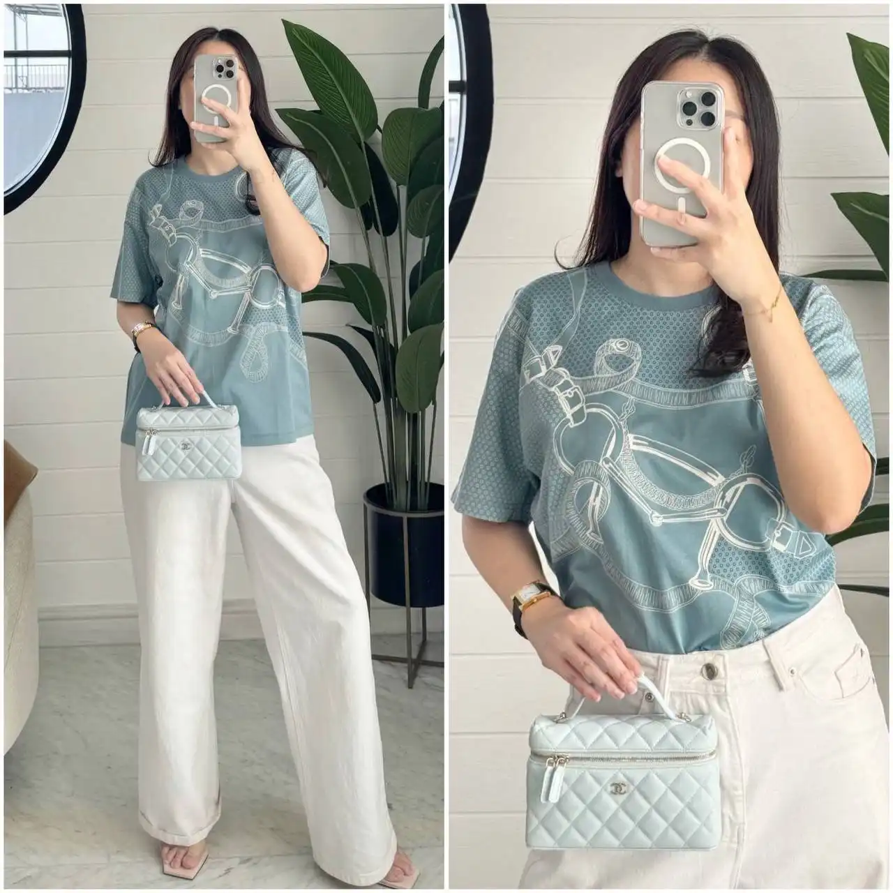 Hermes Eperon dOr Bandana Maxi T-shirt Bleu Arctique