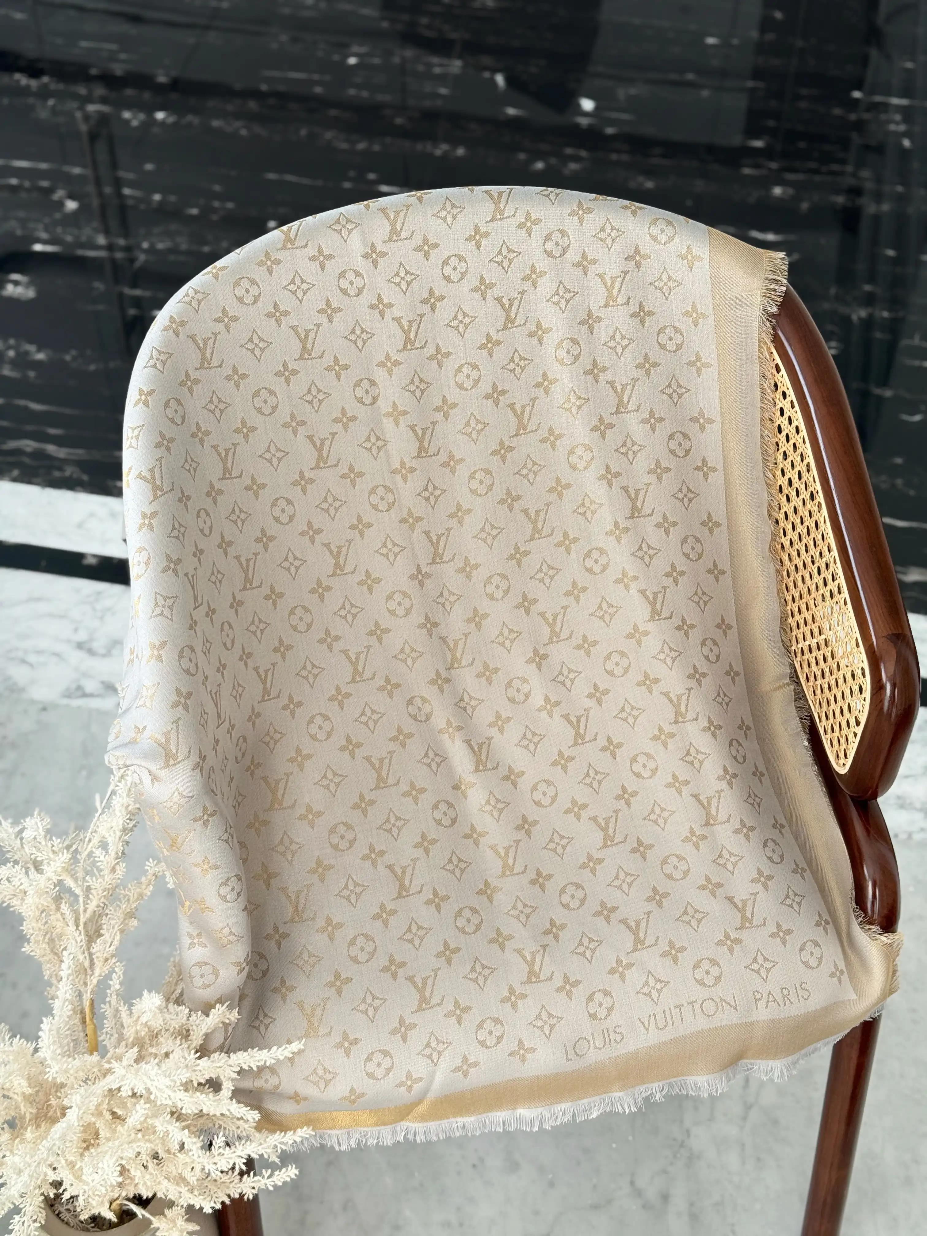 Louis Vuitton LV Monogram Shine Shawl / Scarf Greige
