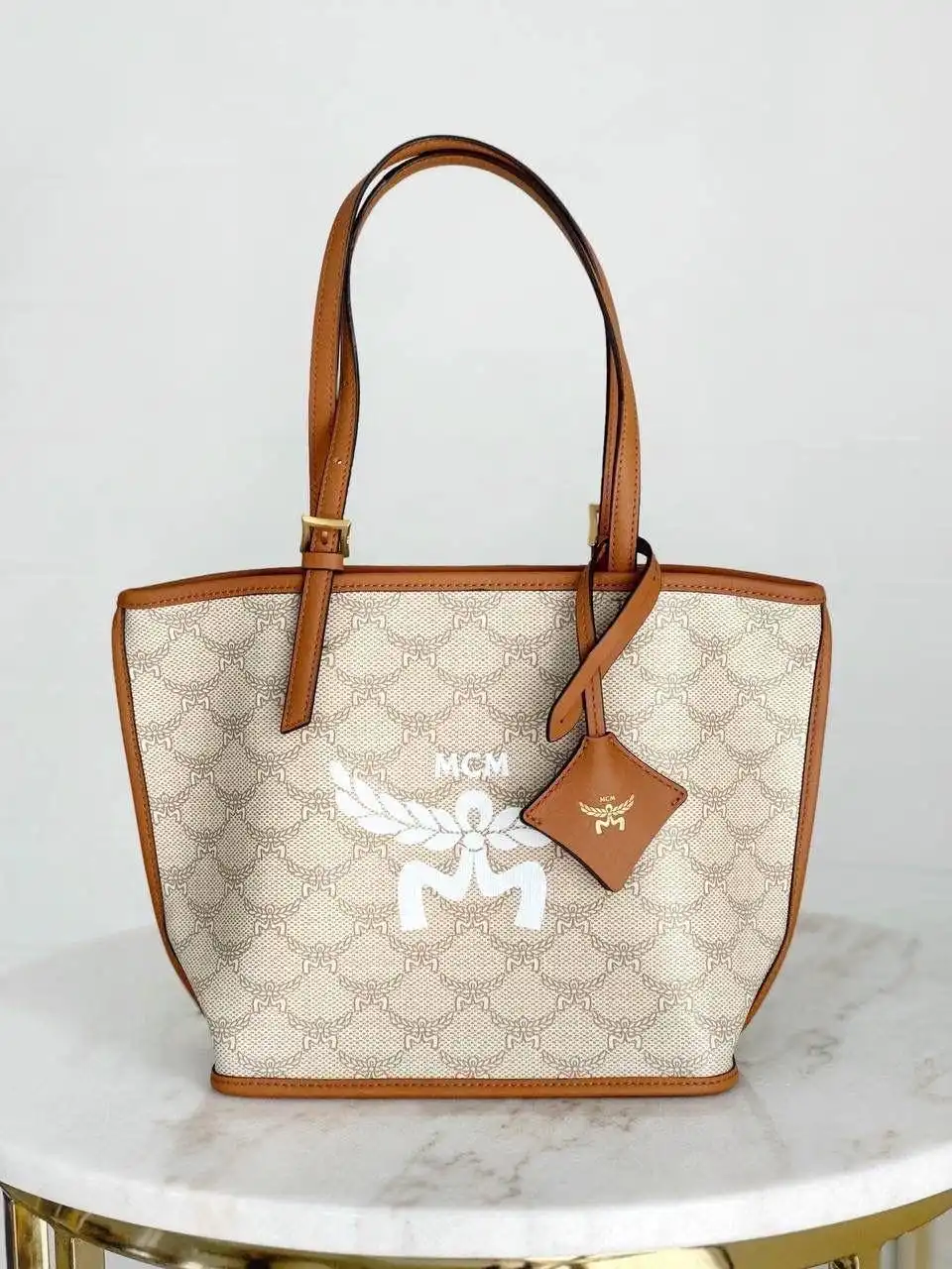 MCM MCM Mini Lauretos Himmel Shopper Bag Beige Oatmeal