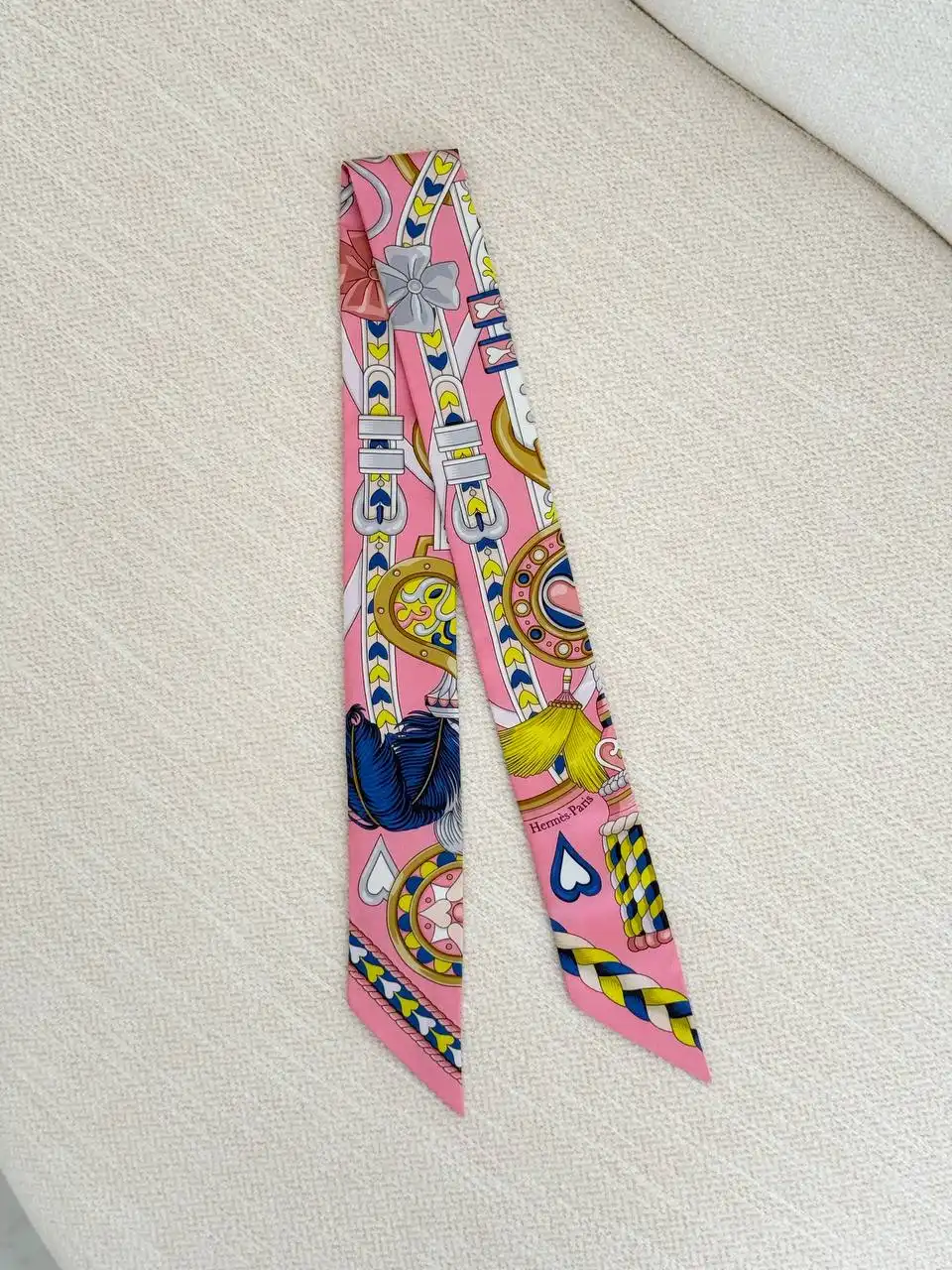 Hermes Twilly Harnais de Coeur Rose Bonbon / Bleu Vif / Blanc - photo 1