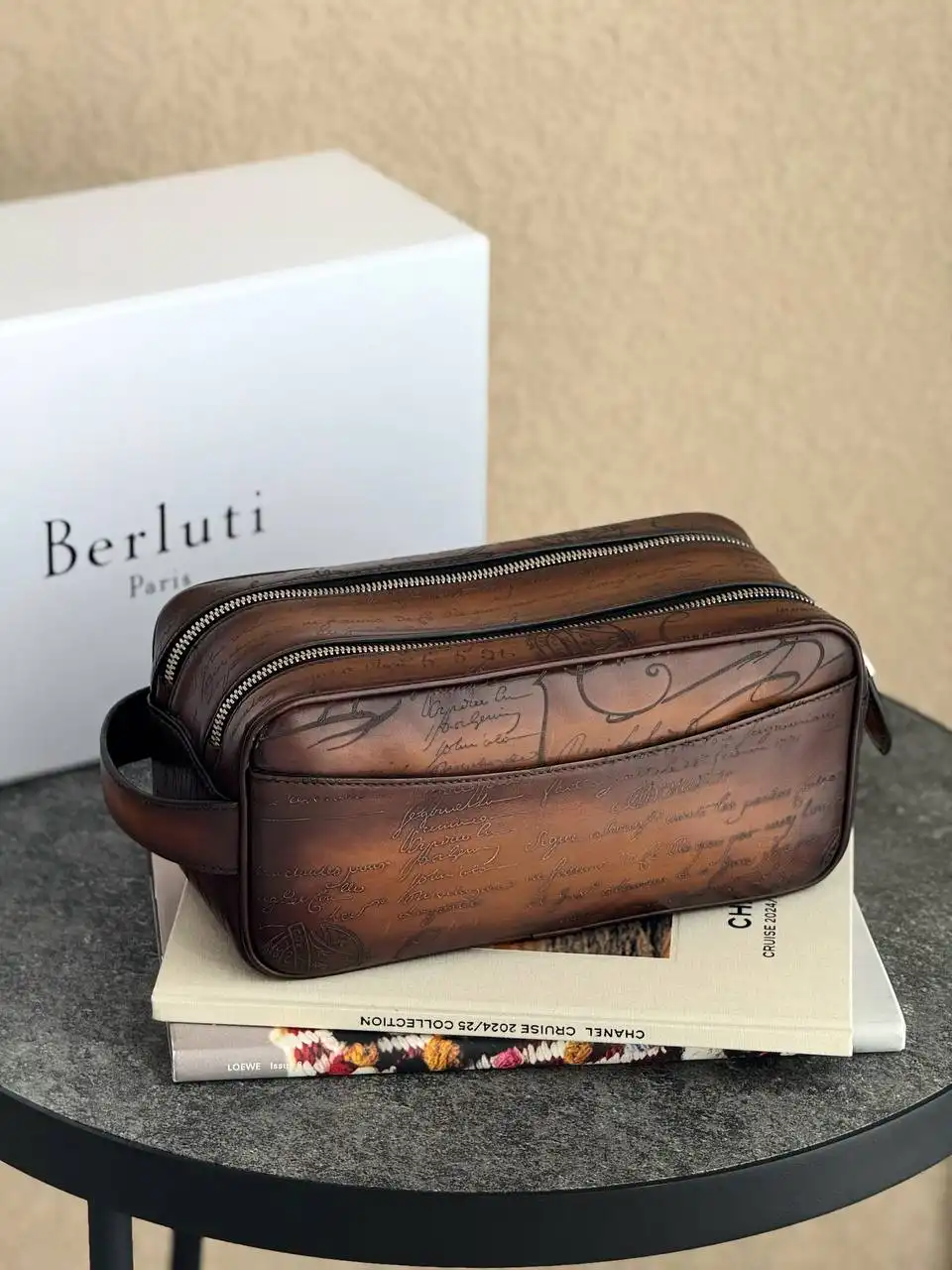 Berluti Berluti Formula 1003 Scritto Leather Pouch Cacao Intenso