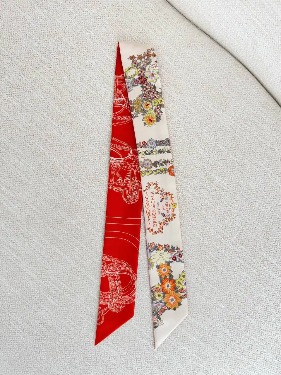 Hermes Twilly Brides de Gala en Fleurs Twilly Vanille / Orange / Kaki - photo 1