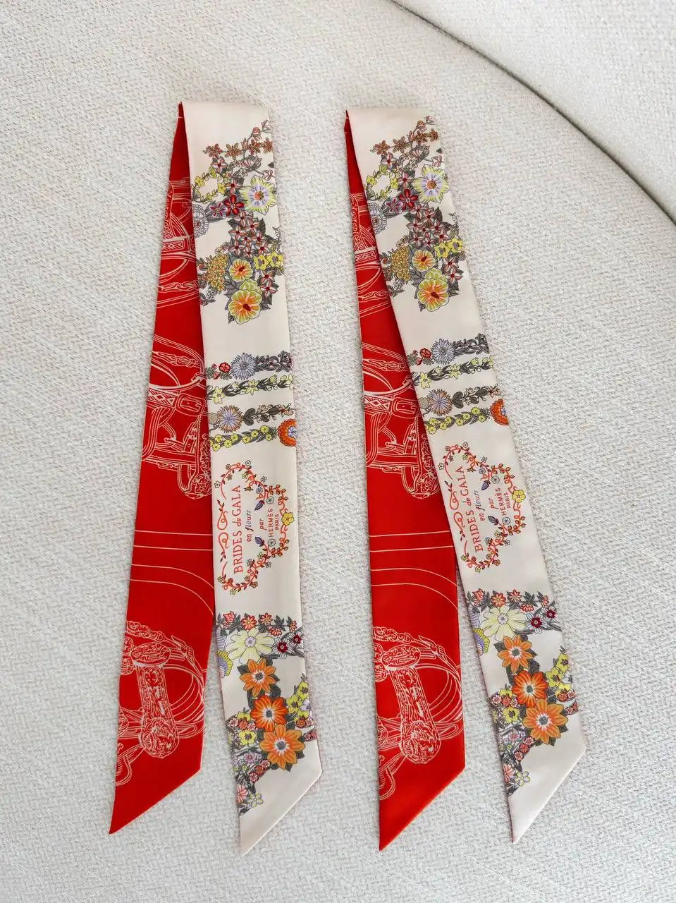 Hermes Twilly Brides de Gala en Fleurs Twilly Vanille / Orange / Kaki - photo 3