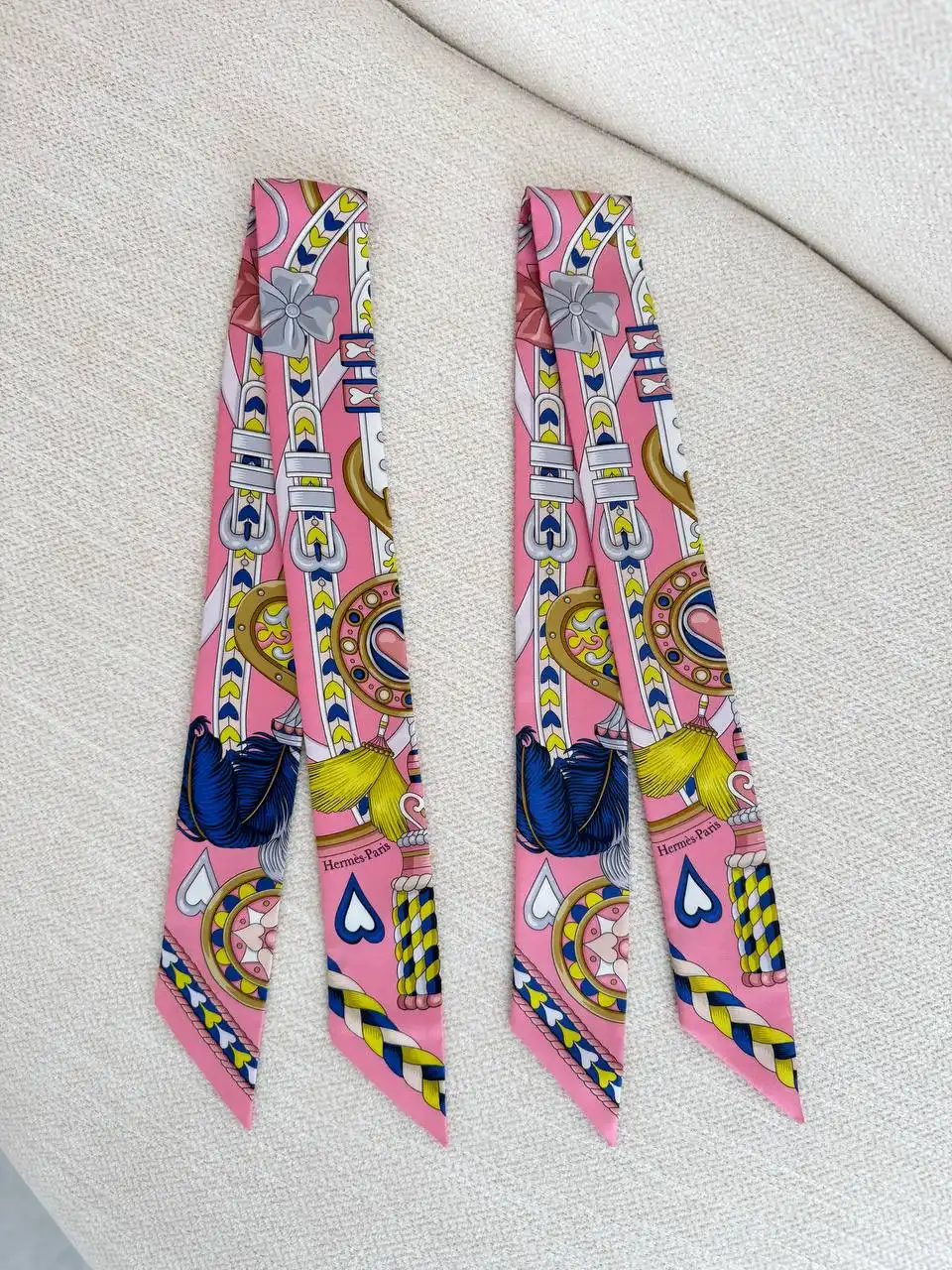 Hermes Twilly Harnais de Coeur Rose Bonbon / Bleu Vif / Blanc - photo 3