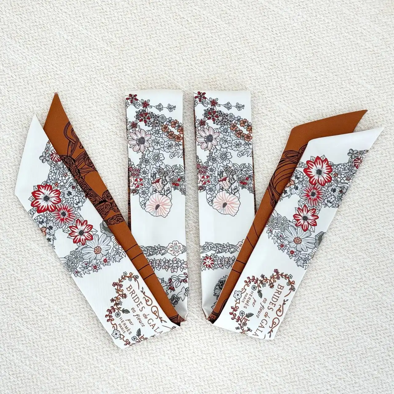 Hermes Twilly Brides de Gala en Fleurs Twilly Blanc / Gris / Cuir - photo 3