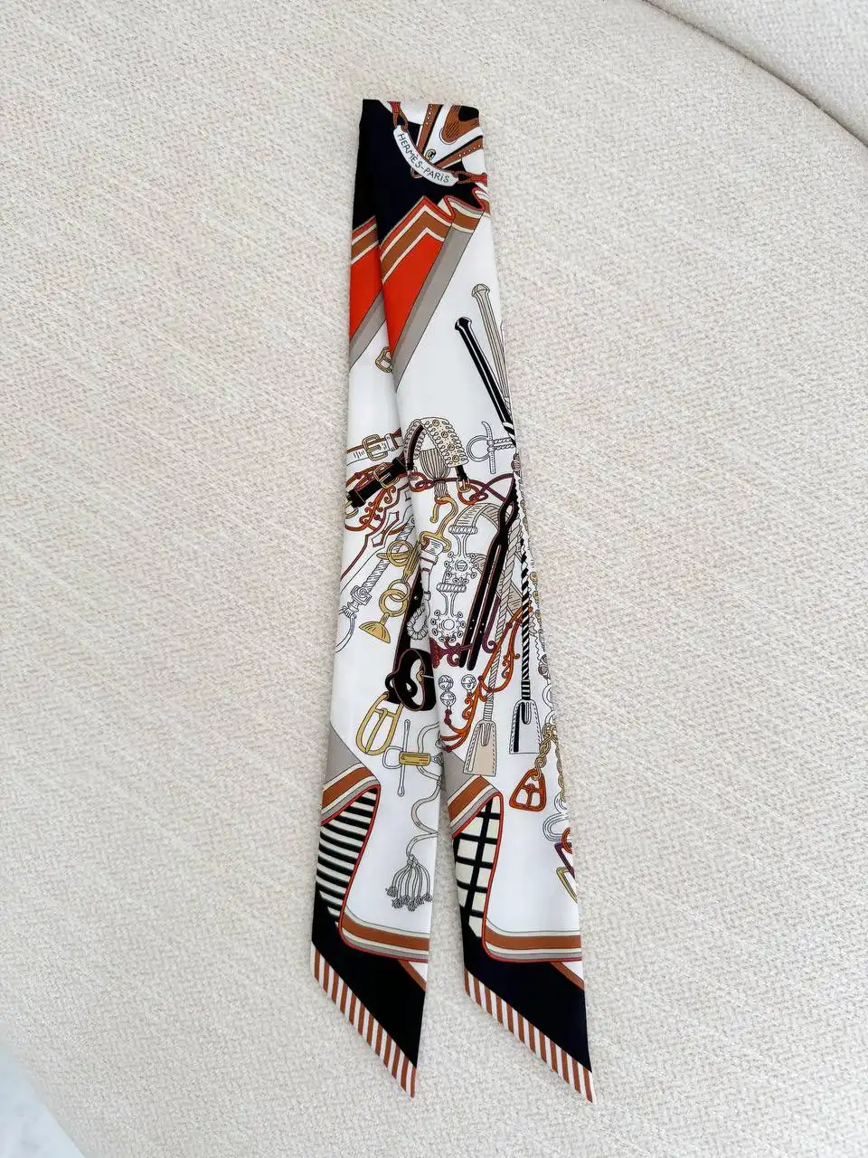Hermes Hermes Twilly Bouquets Sellier Twilly Blanc / Noir / Caramel