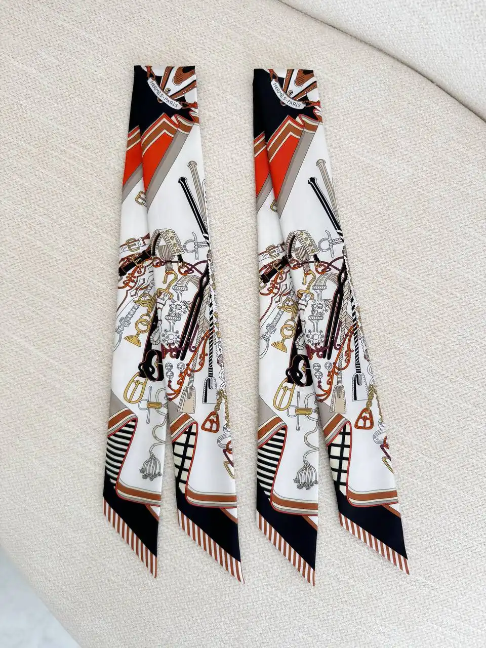 Hermes Hermes Twilly Bouquets Sellier Twilly Blanc / Noir / Caramel
