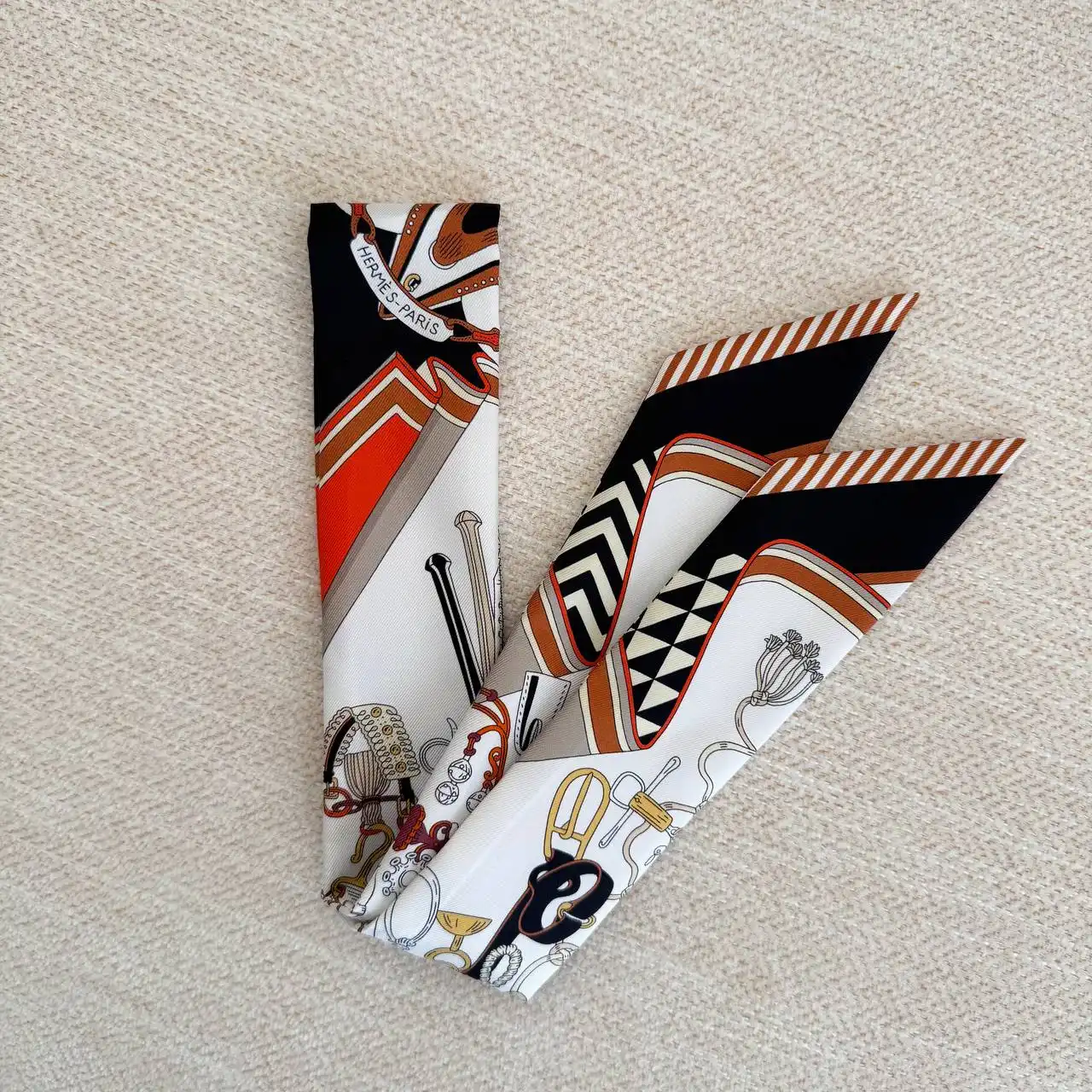 Hermes Twilly Bouquets Sellier Twilly Blanc / Noir / Caramel - photo 3