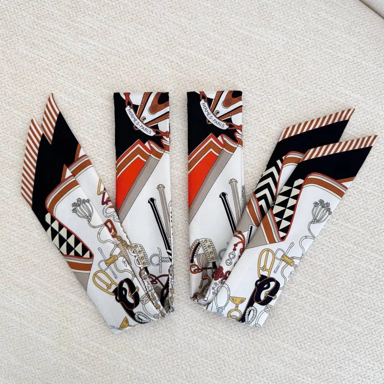 Hermes Twilly Bouquets Sellier Twilly Blanc / Noir / Caramel - photo 4