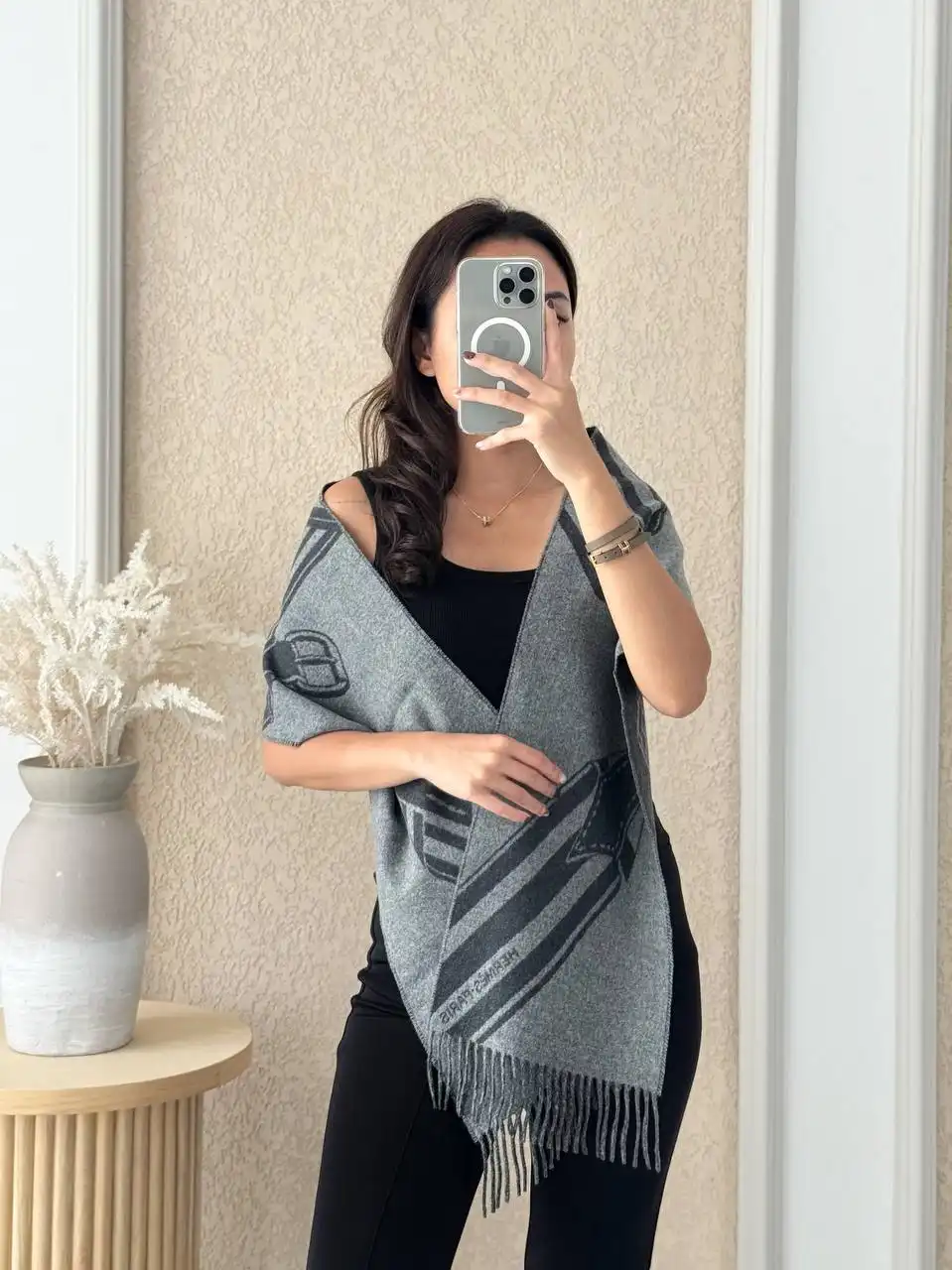 Hermes Sangles en Zig Zag Scarf Gris Chine / Anthracite - photo 3