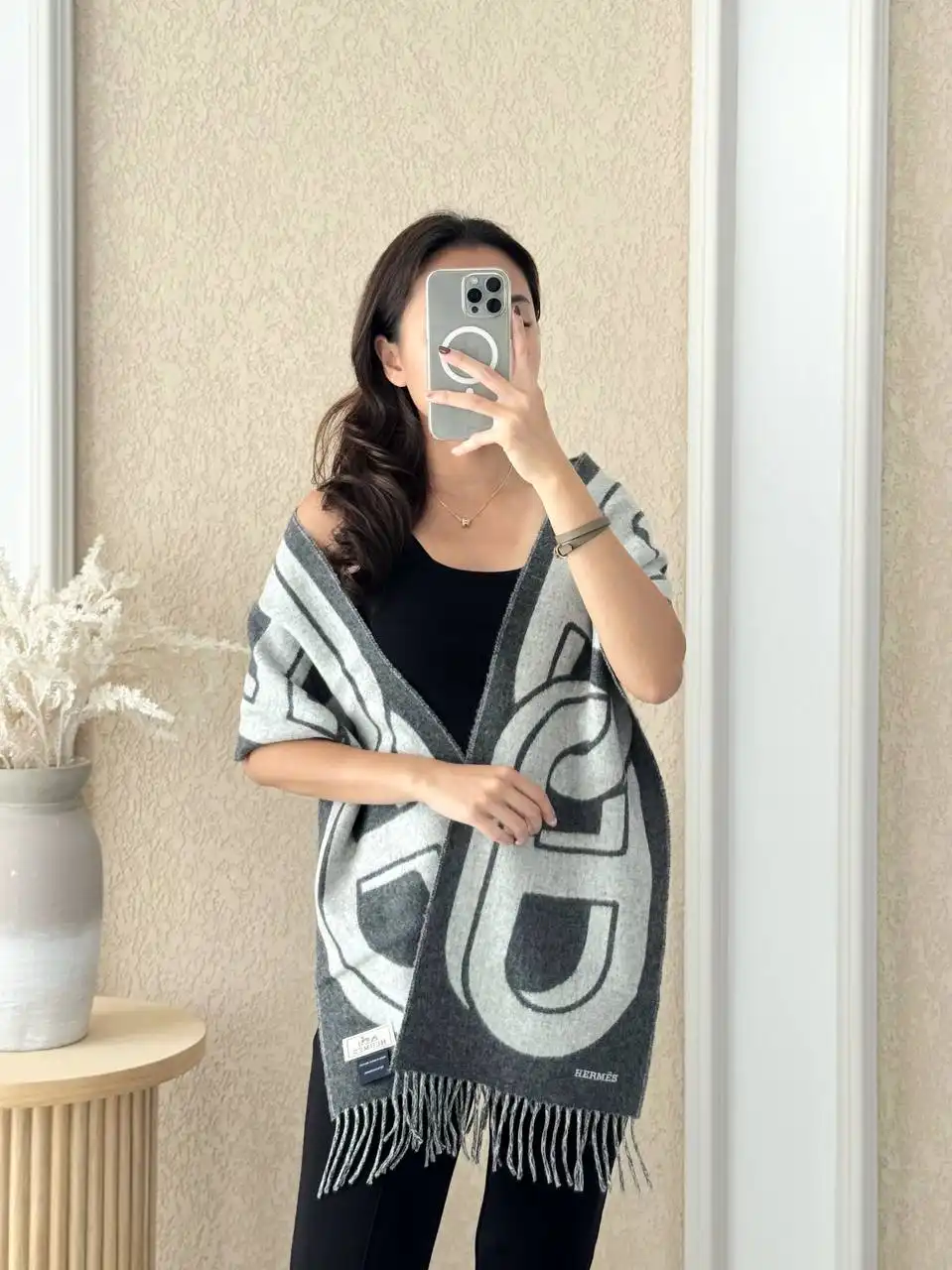 Hermes Maillons TGM Scarf Gris Chine Clair / Flanelle - photo 3