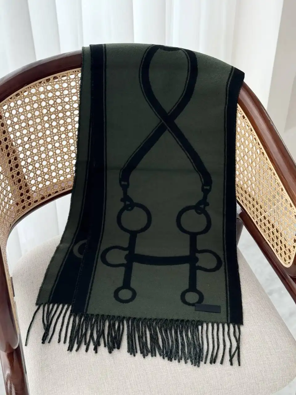 Hermes Hermes Echarpe Casaque Mors scarf Vert Camouflage / Noir Black