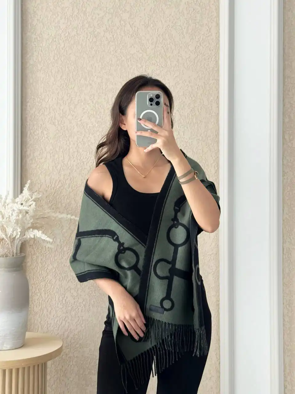 Hermes Hermes Echarpe Casaque Mors scarf Vert Camouflage / Noir Black