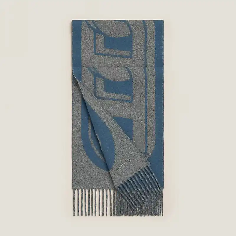 Hermes Maillons TGM Scarf Gris Chine / Bleu Turquin - photo 4