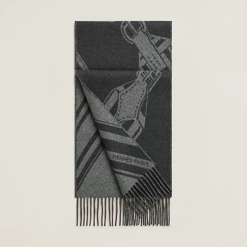 Hermes Sangles en Zig Zag Scarf Gris Chine / Anthracite - photo 4