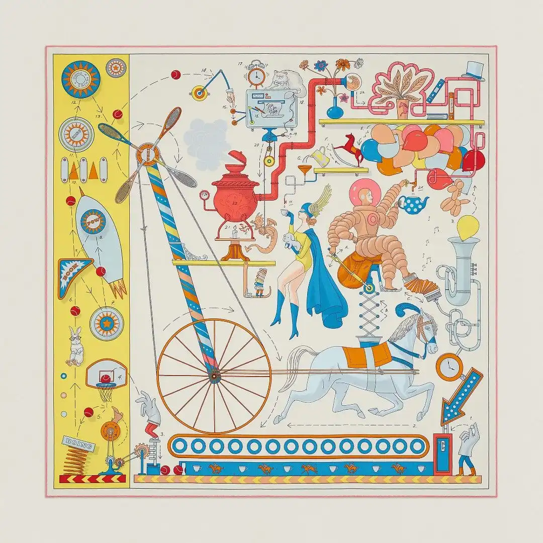 Hermes Tea for Two Scarf Creme / Jaune Vif / Multicolor - photo 4