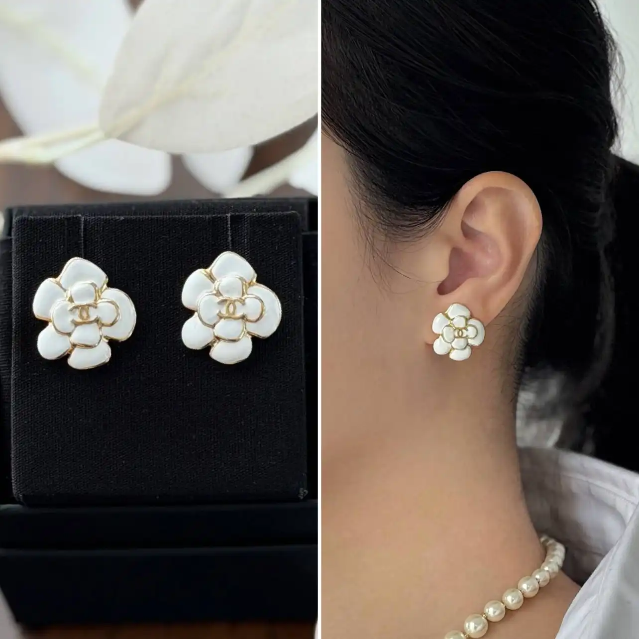 CHANEL Chanel Earring Camelia White GHW