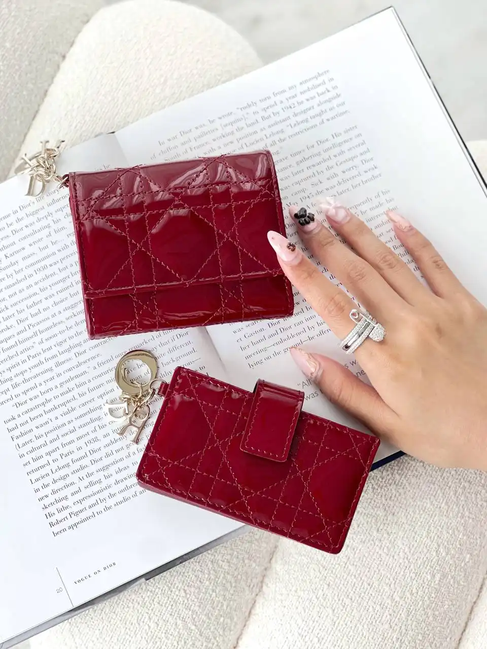 Dior Lady Dior Jasmine Gusset Card Holder Wallet Cherry Red Patent Cannage Calfskin - photo 5