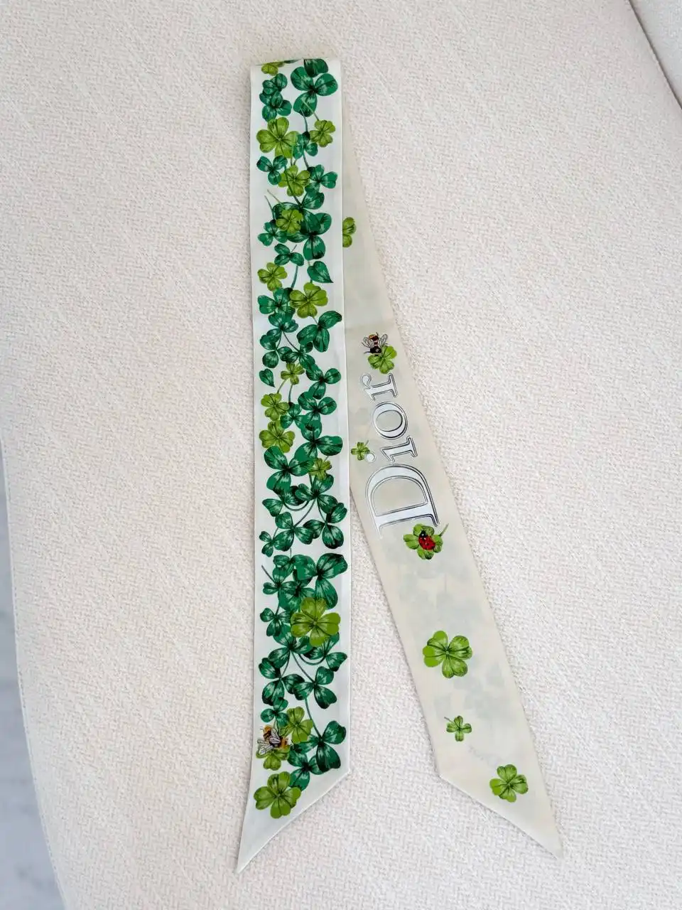 DIOR Dior Clover Mitzah Scarf Green and Fuchsia Silk Twilly