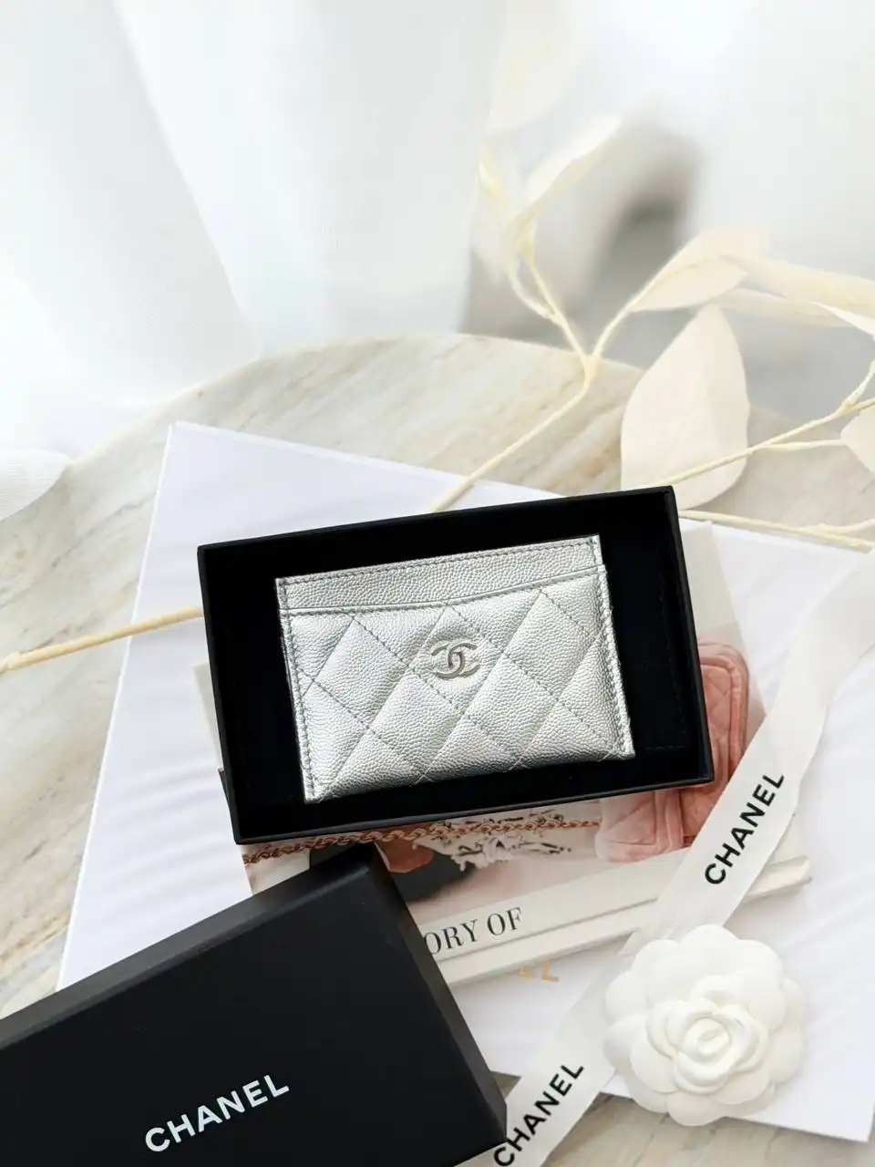 CHANEL Chanel Card Holder Wallet Silver SHW