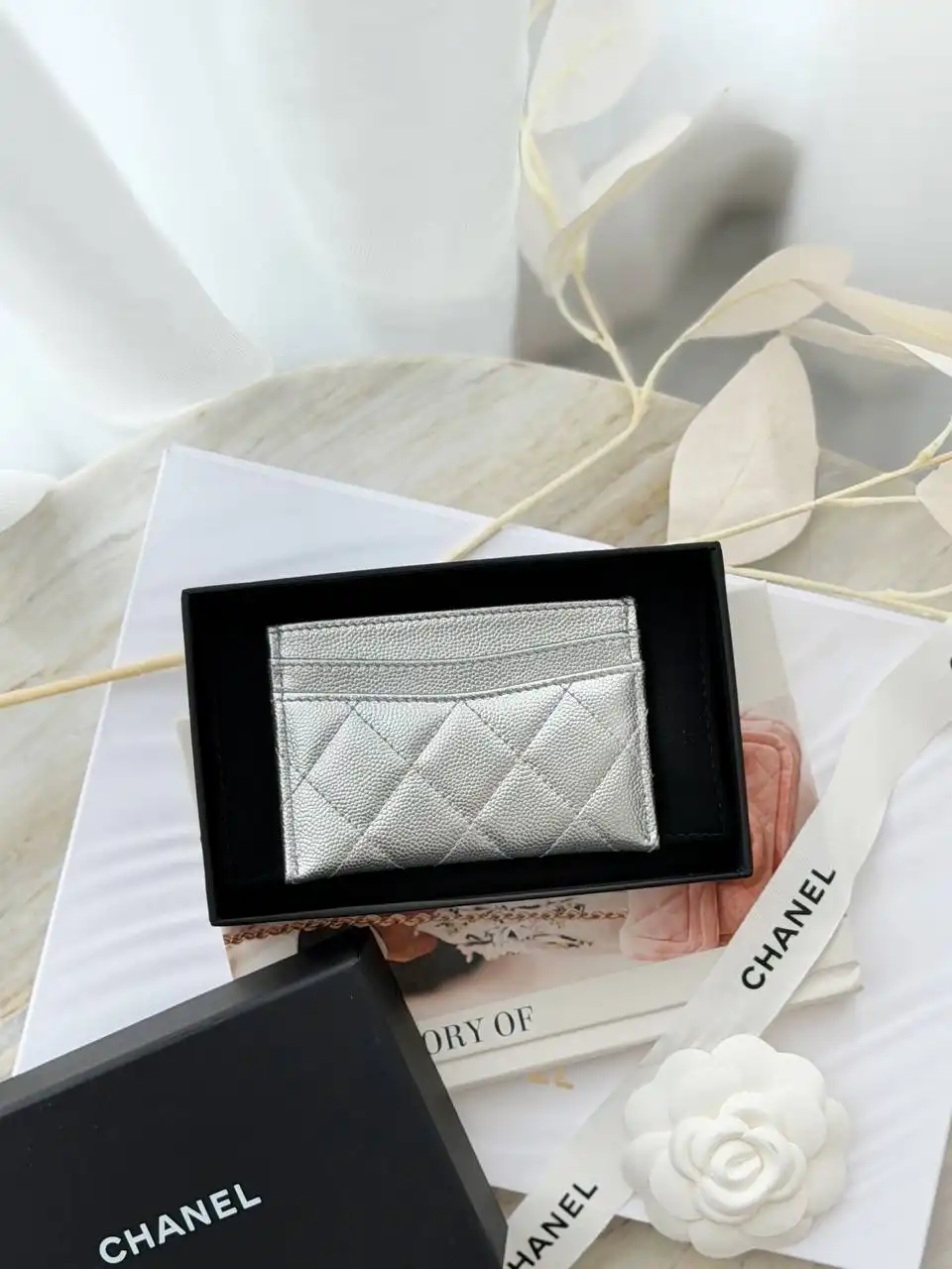 CHANEL Chanel Card Holder Wallet Silver SHW