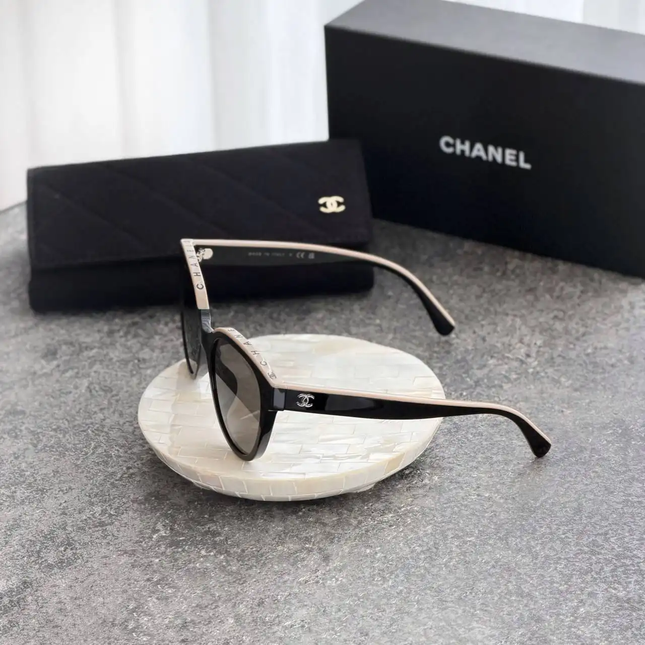 CHANEL Chanel Butterfly Sunglasses Acetate, Black & Beige Lenses Brown