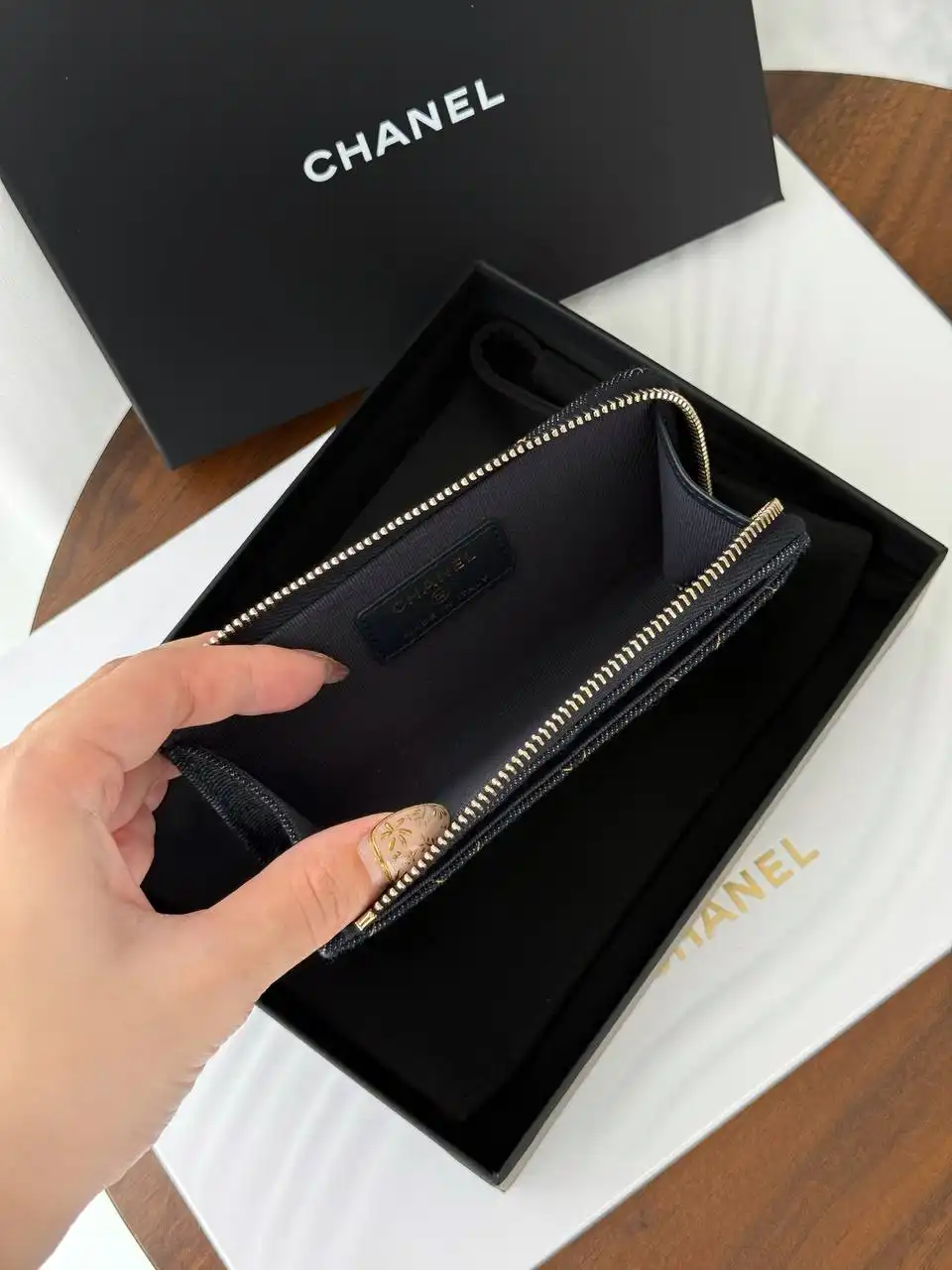 Chanel Card Wallet With Zip Denim Black GHW - photo 3