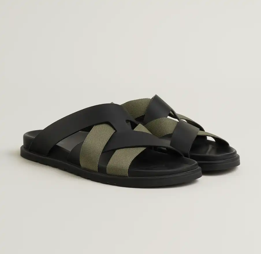 Hermes Kazimir Sandal Noir Black / Black / Vert Toundra - photo 3