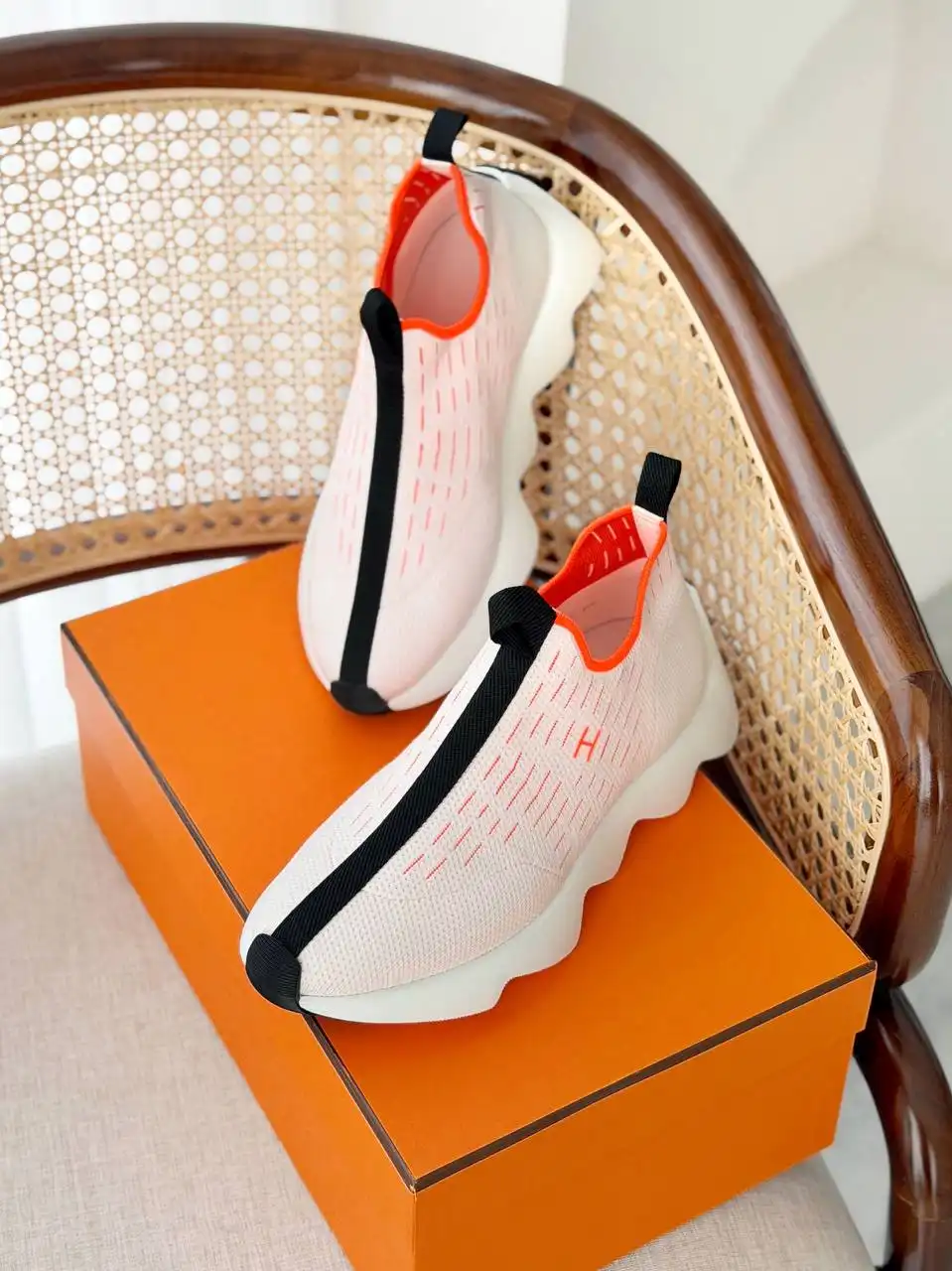 Hermes Eclair Sneaker White Orange Black - null