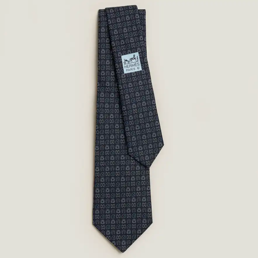 Hermes Hermes Tie Gravata Couture Sellier Marine / Ciel / Blanc