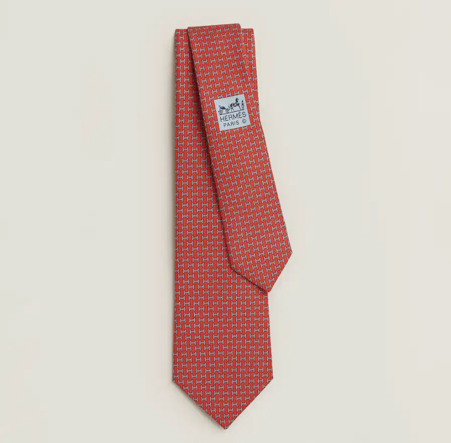 Hermes Hermes H Gourmette Tie Orange / Bleu Moyen