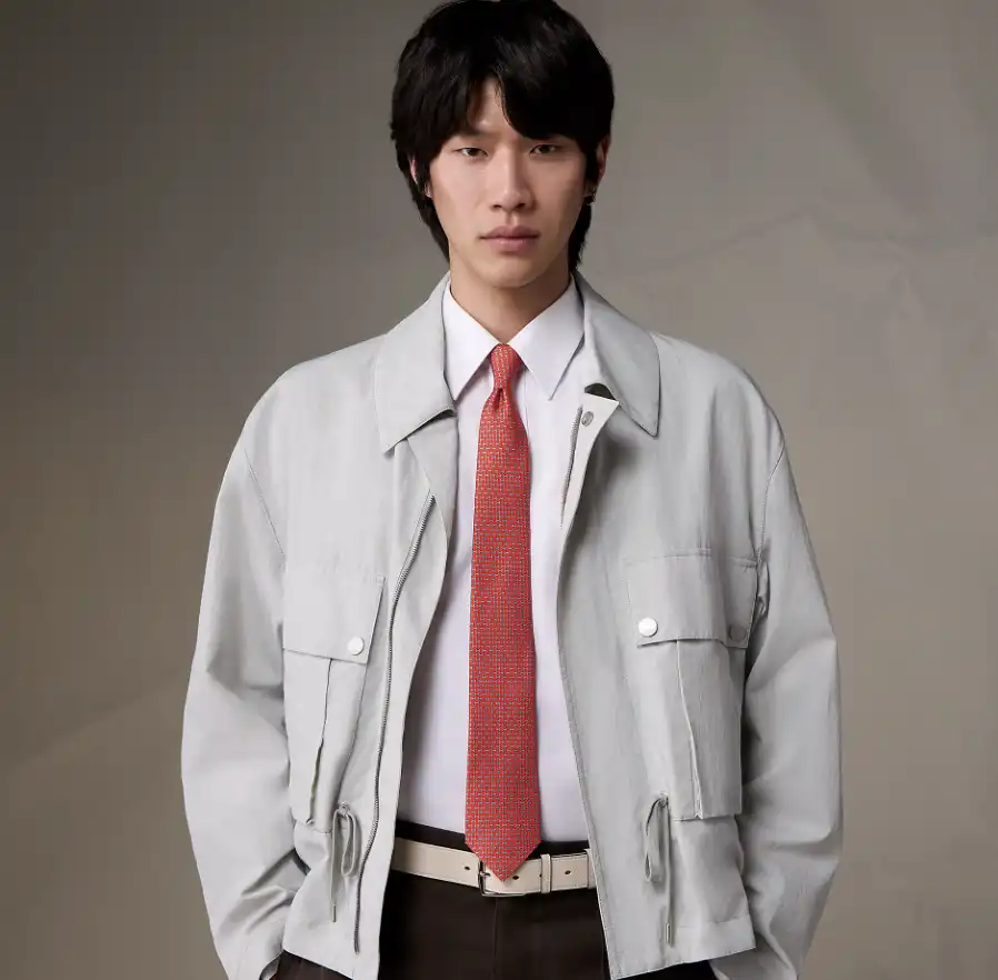 Hermes H Gourmette Tie Orange / Bleu Moyen - photo 3