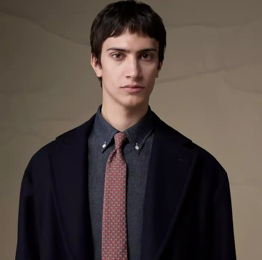 Hermes Trois Petits Maillons Tie Bordeaux / Anthracite / Gris Clair - photo 3