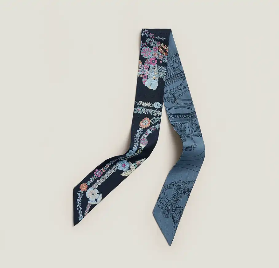 Hermes Twilly Brides De Gala En Fleurs Twilly Marine / Rose / Bleu Jean - photo 5