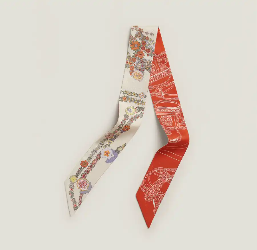 Hermes Twilly Brides de Gala en Fleurs Twilly Vanille / Orange / Kaki - photo 4